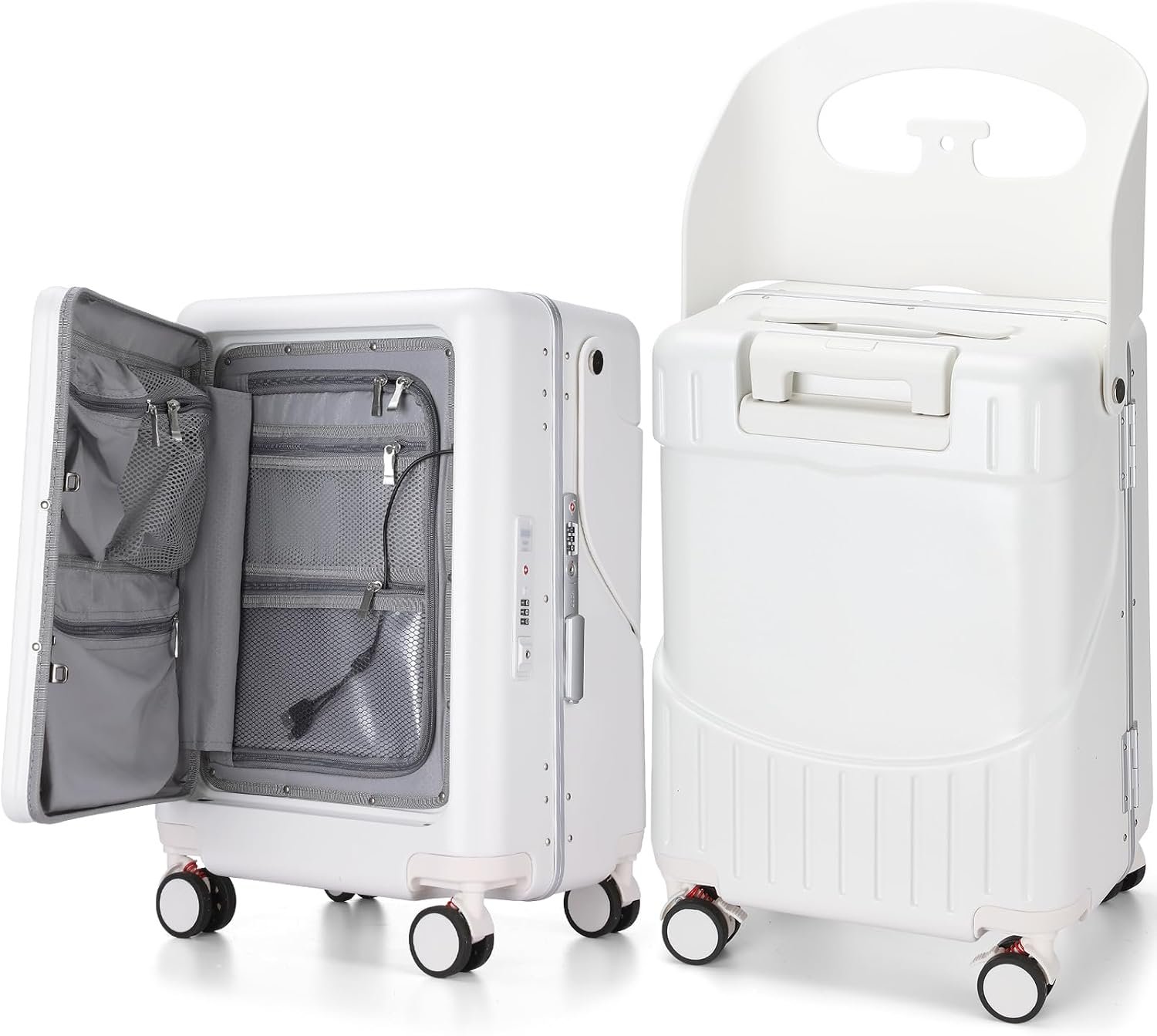 20″ Kids Ride on Suitcase with Seat Aluminum Frame, White