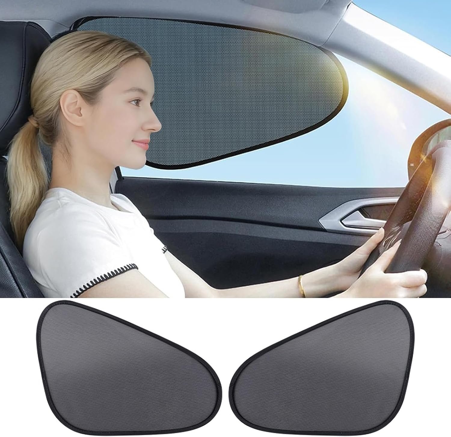 2 Pack Car Window Shades, Mesh Static Adsorption Side Window Sunshade, Anti-UV Glare Heat Protection, Foldable Universal Fit for Cars SUV Van，Before