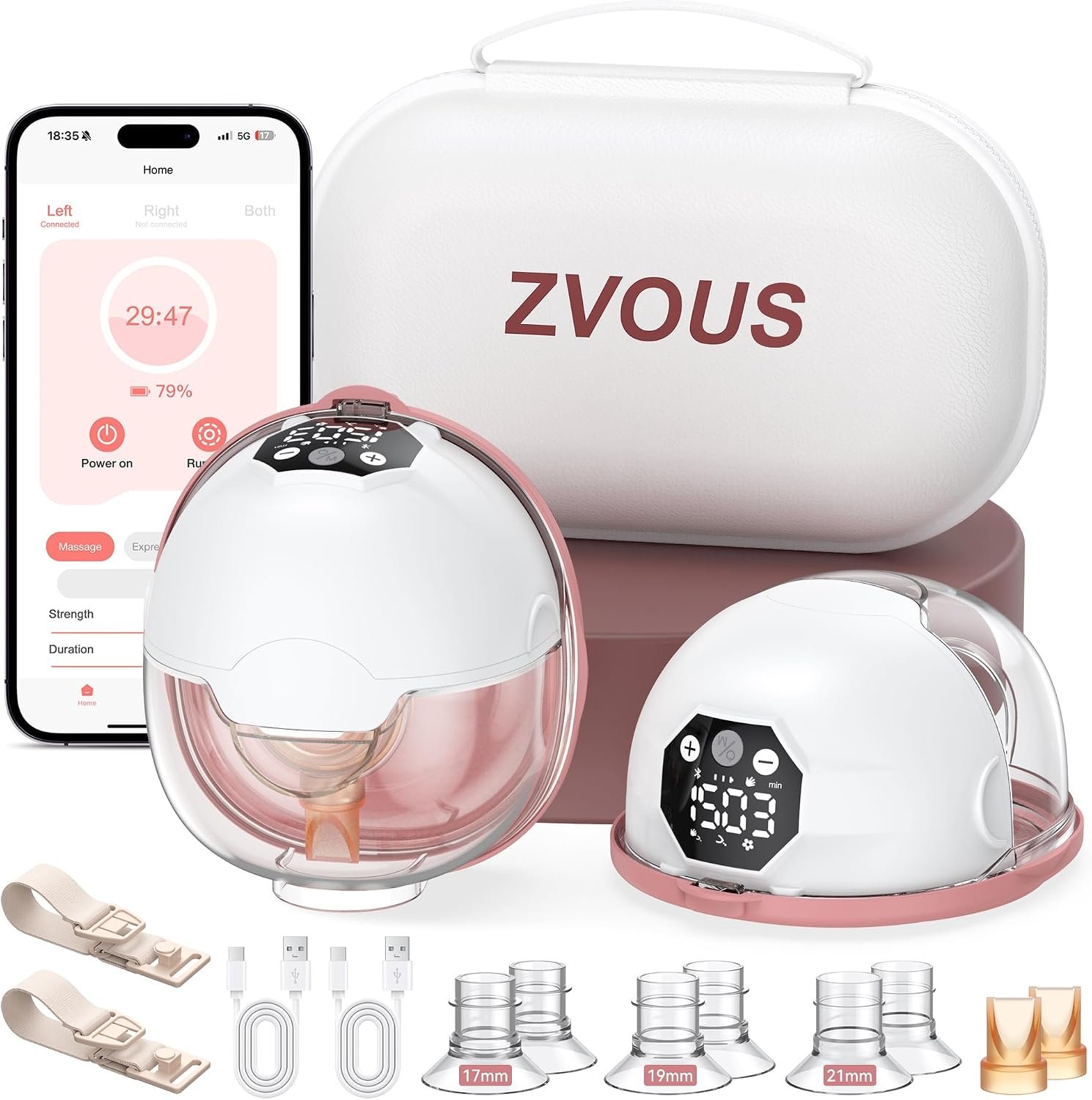 Wearable Breast Pump Hands-Free App Control Electric Portable White