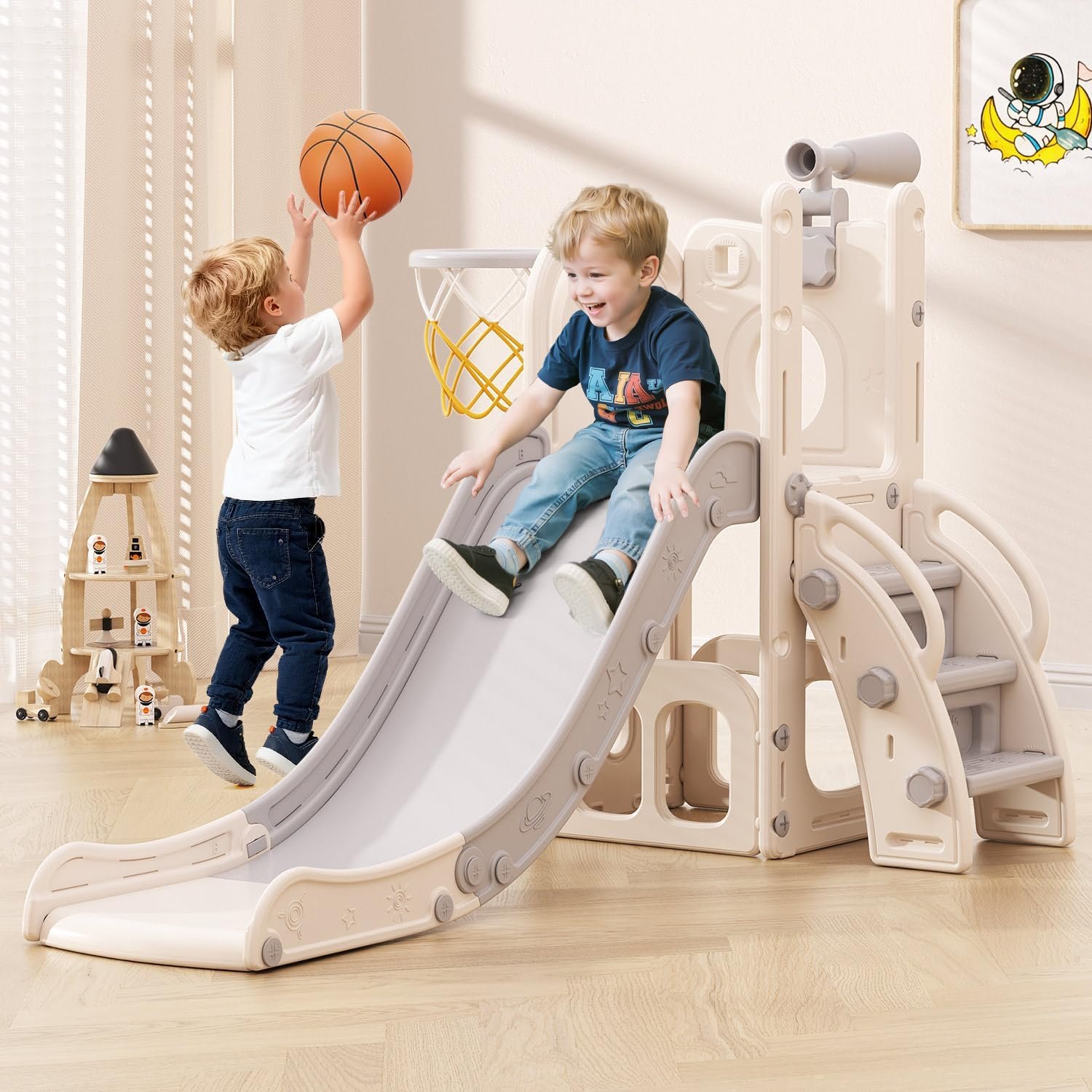 Babytronic 6-in-1 Toddler Slide for Kids 1-3, Baby Indoor Climber Playset