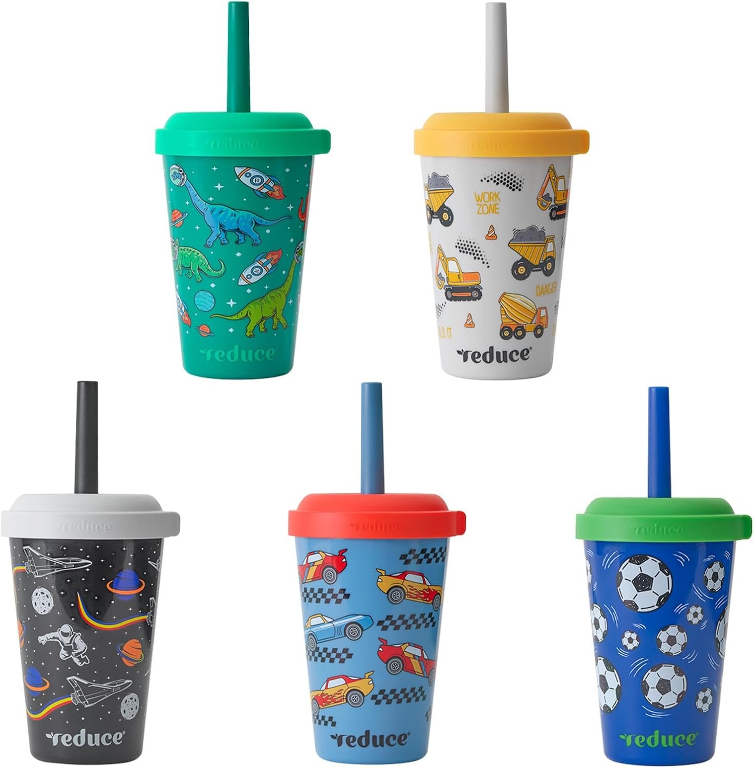 REDUCE GoGo’s Kids 5-Pack 12oz Tumbler Cups with Lids & Spill-Proof Straws