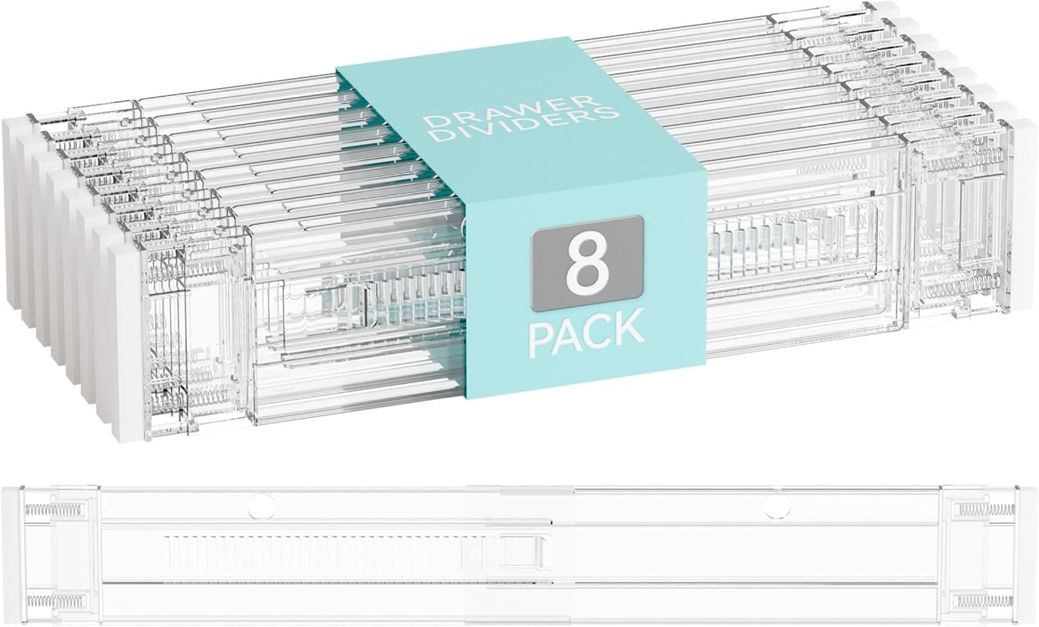 Yieach 8 Pack 3.2 Inch Shallow Acrylic Drawer Dividers for Clothes -Expandable from 15-21”- Adjustable Drawer Dividers for Baby Clothing,Sock,Underwear,Clear in Drawer Separators for Dresser,Kitchen