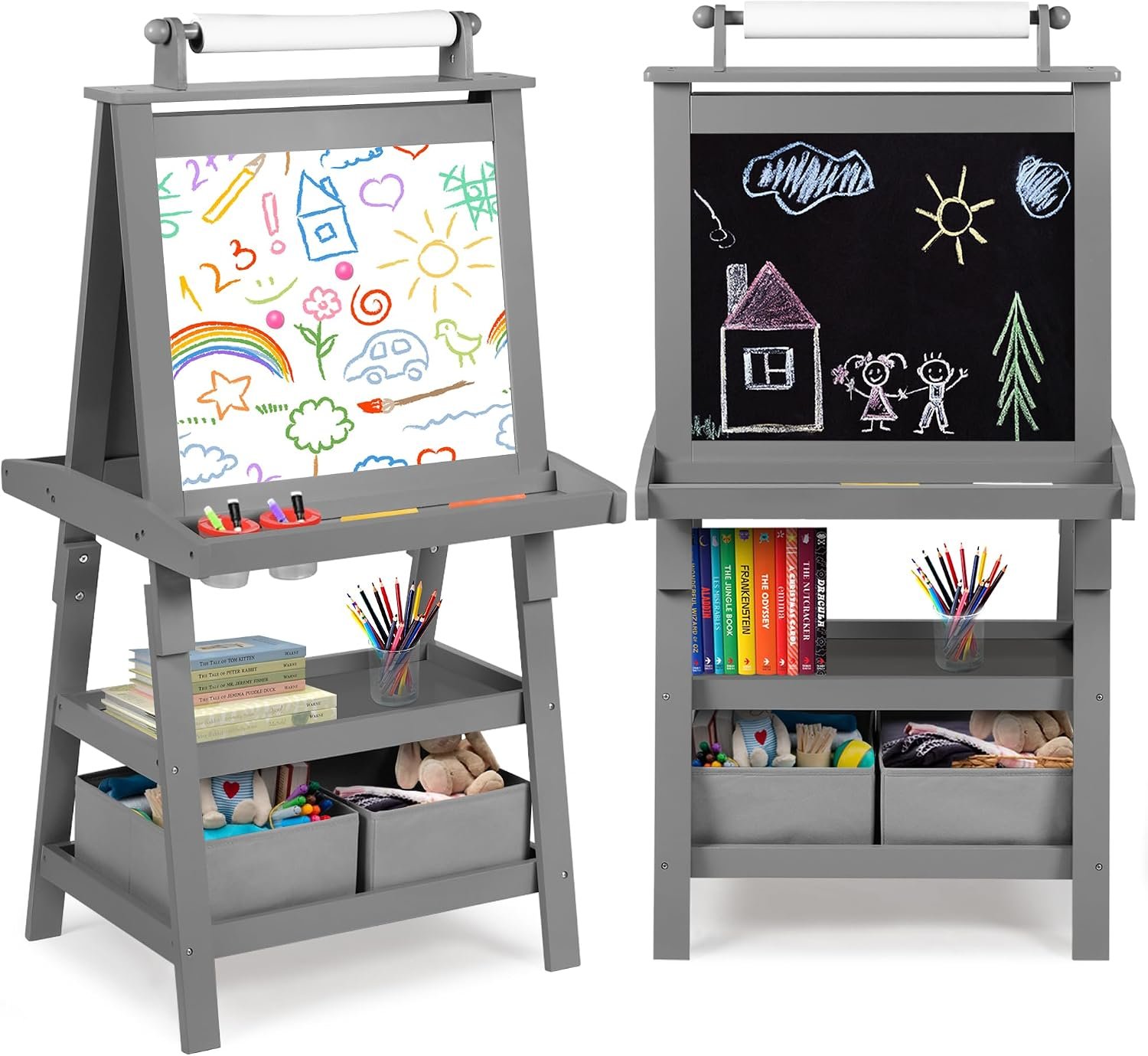 TODEFULL Art Easel for Kids, 3 in 1 Wooden Toddler Easel with Paper Roll