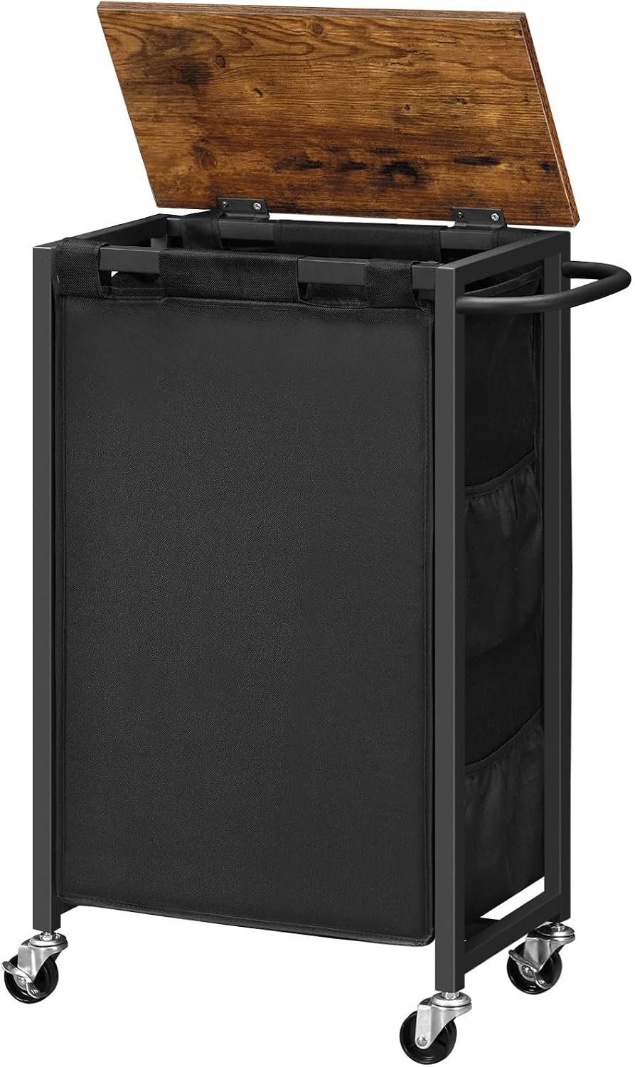 HOOBRO Slim Laundry Hamper with Lid, 11Gal Rolling Laundry Basket with Wheels, Laundry Sorter with Side Pockets and Handle, Oxford Fabric Bag, Space-Saving, Rustic Brown and Black BF24XY01G2