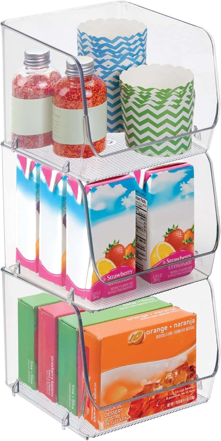 iDesign Stackable Open-Front Storage Bins, Set of 3, Clear
