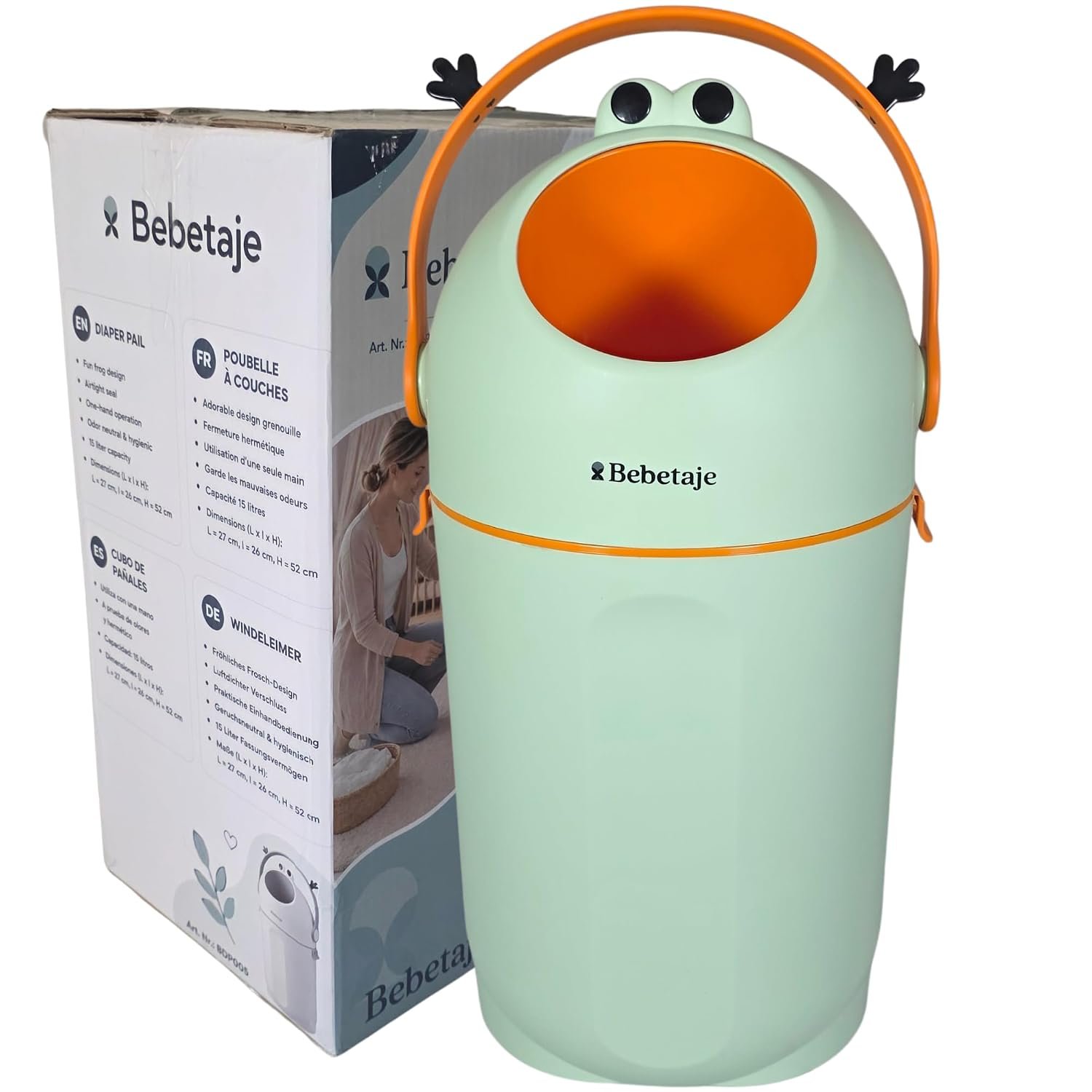 Bebetaje P@B PBell Diaper Pail with Odor Control, Uses Regular Trash Bags, Hands-Free Baby Diaper Disposal System, Smell Proof Nursery Trash Can with Easy Open Handle, Large Capacity