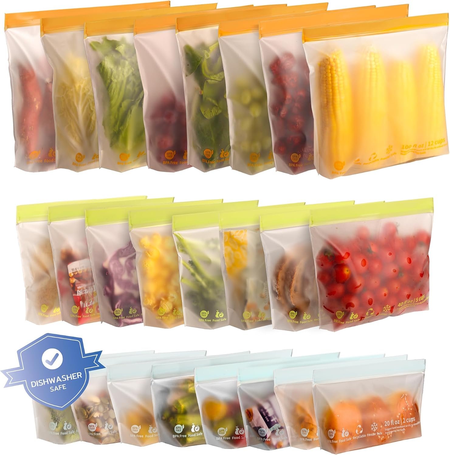 24 Pack Reusable Sandwich Bags,Food Storage Bags Freezer Bags