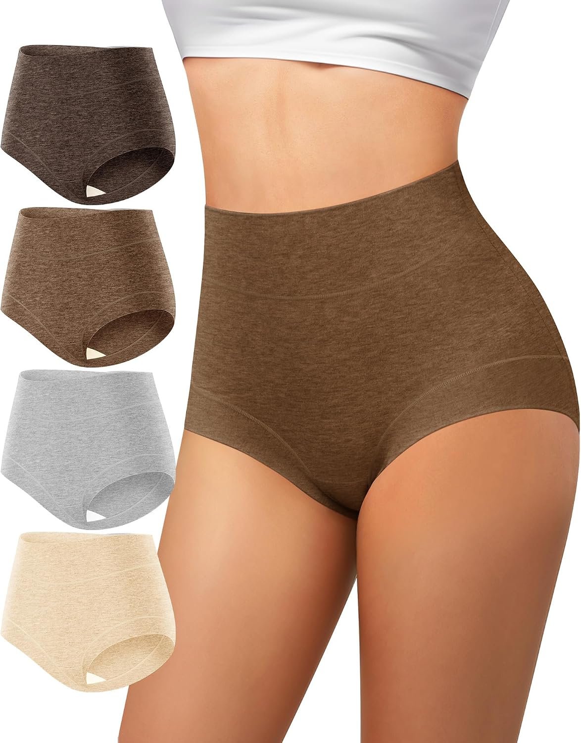 Women’s High Waisted Cotton Underwear Tummy Control Briefs 2/4 Pack