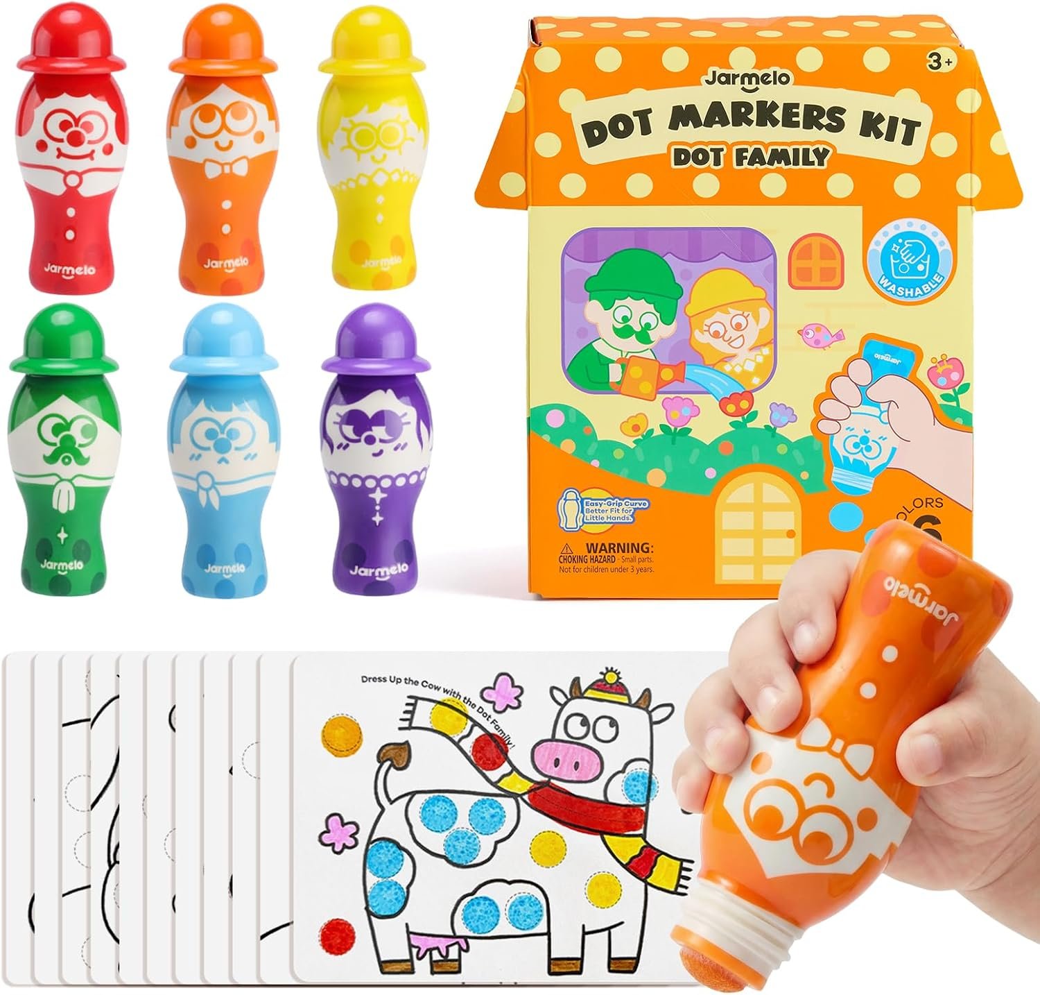 Jar Melo Dot Family Markers for Toddlers, Easy Grip 6 Colors Bingo Markers