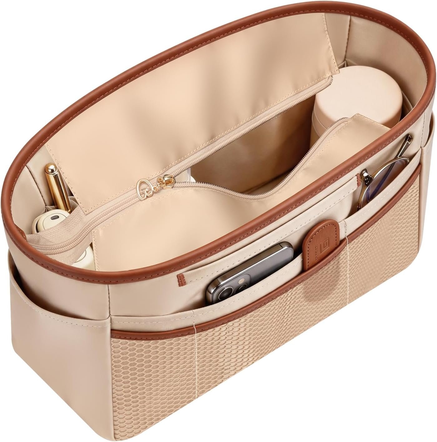 GIVLEFLY Purse Organizer Insert for Tote Bag, 12.99 Inch Satin Bag Organizer with Zipper Pocket, Multi Pocket Handbag Organizer