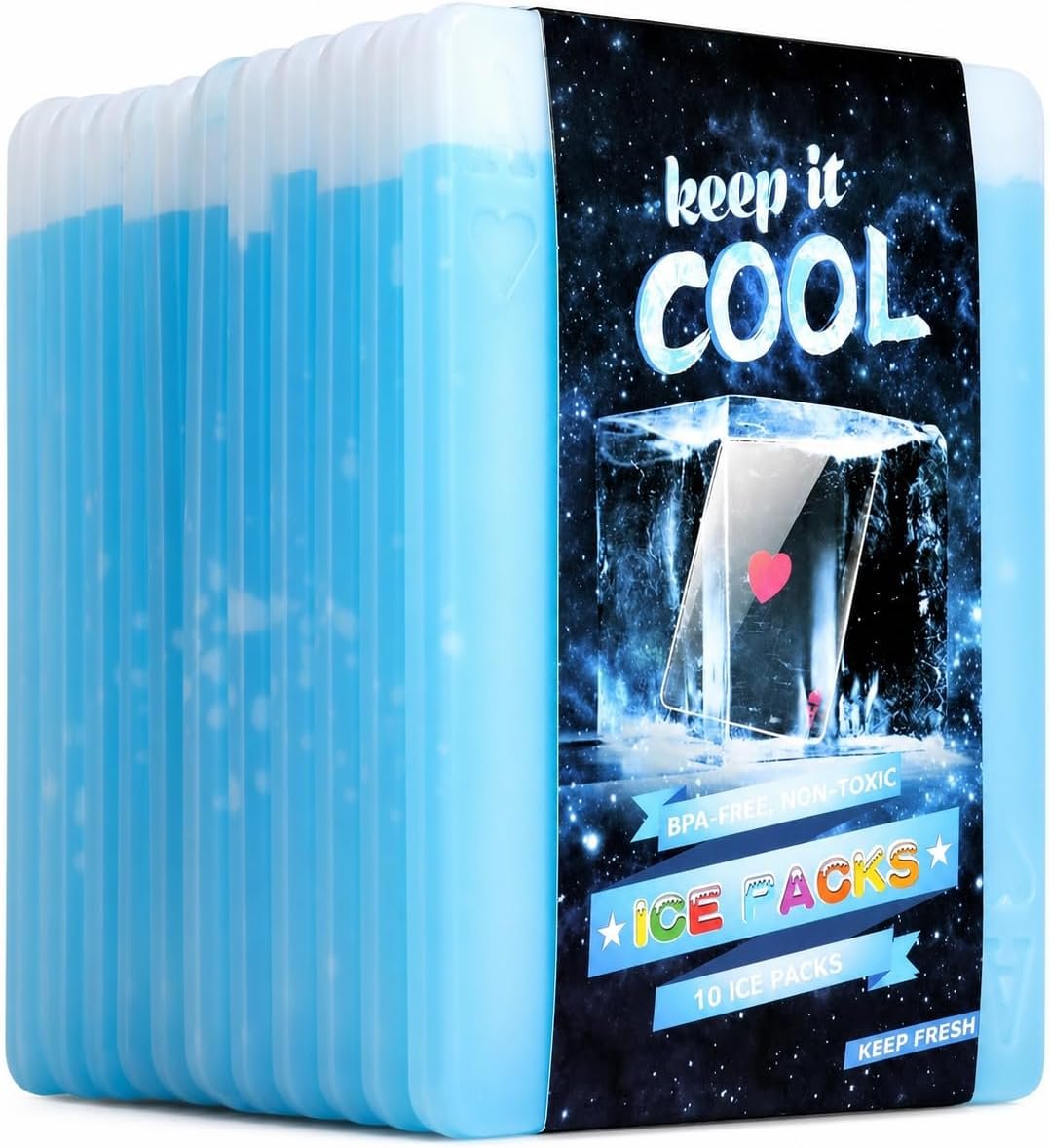 10pcs Ice Packs for Coolers – Slim Reusable Cool Packs for Lunch Boxes, Bags – Long Lasting Gel Freezer Ice Packs with Poker Design