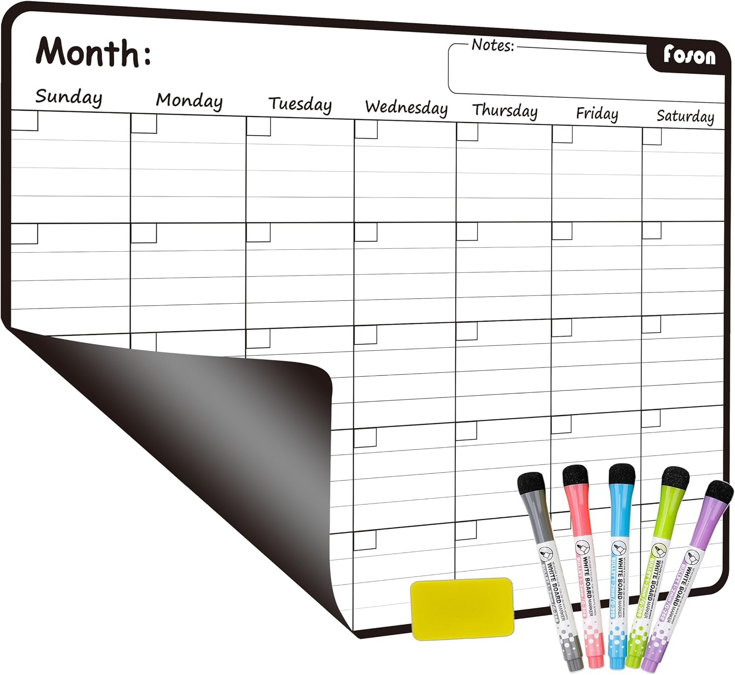 MAGNO Magnetic Dry‑Erase Fridge Calendar, 17×13, Monthly Planner Whiteboard