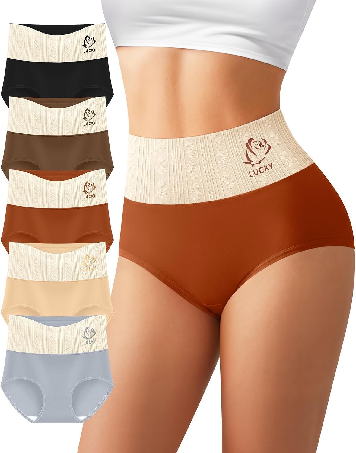 Women’s Cotton Underwear High Waisted Tummy Control Panties 5 Pack