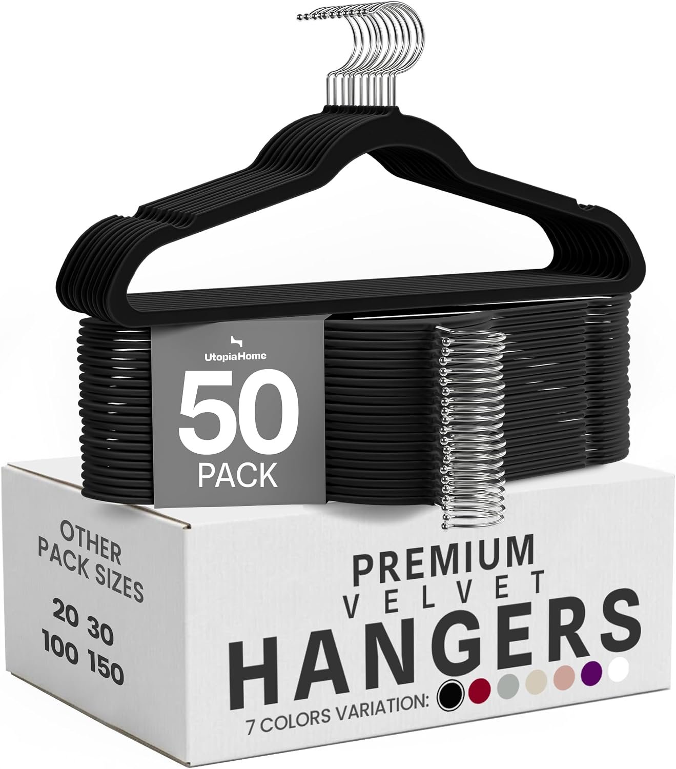 Utopia Home Velvet Hangers, Black, 50 Pack