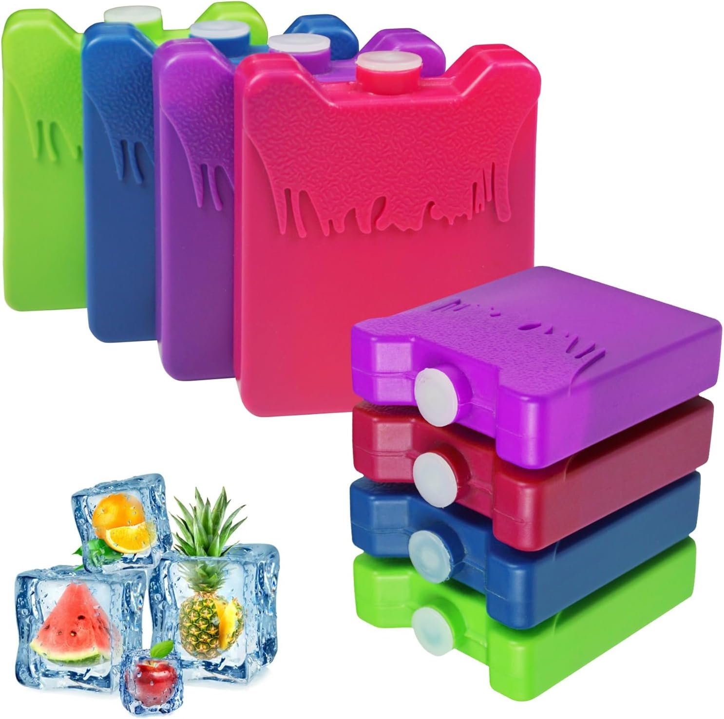 WORLD-BIO Mini Ice Packs for Lunch Boxes, 8 Pcs Reusable Slim Cold Packs for Kids Lunch Bags & Coolers, Long Lasting Leakproof Soft Gel Pads for School, Office, Picnic, BPA-Free