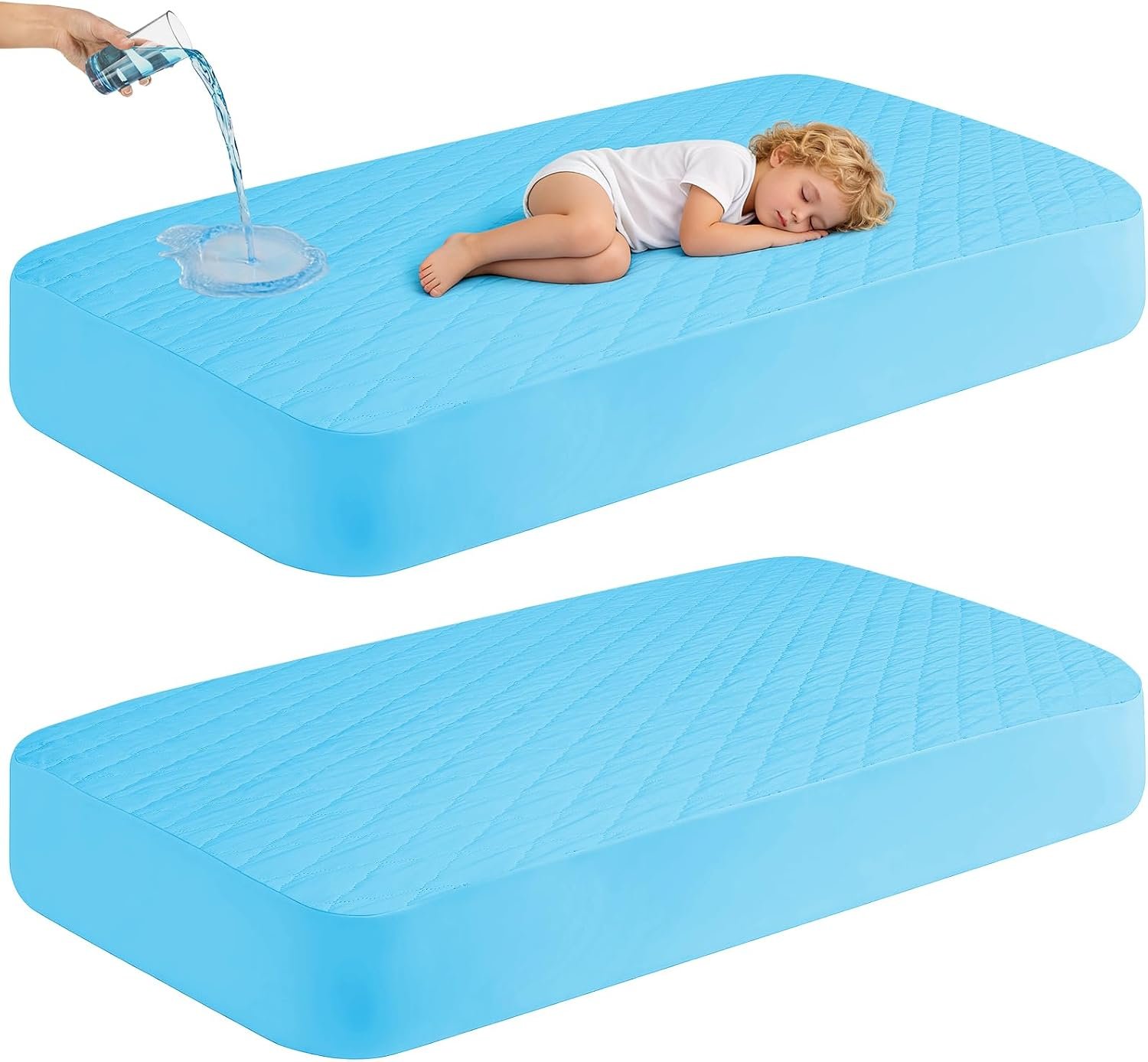 2Pack Waterproof Crib Sheets Cotton 24X38 Fitted Crib Sheets Crib Mattress Protector Sheets,Soft Bed Sheets,Washable Little Bed Sheets,Neutral for Boy,Girl,Toddler (Blue, 24X38inch)