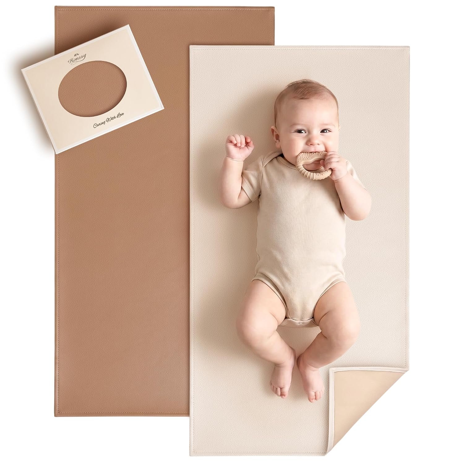 Konssy Faux Leather Waterproof Baby Changing Mat 2 Pack, Regular, 30″x17″