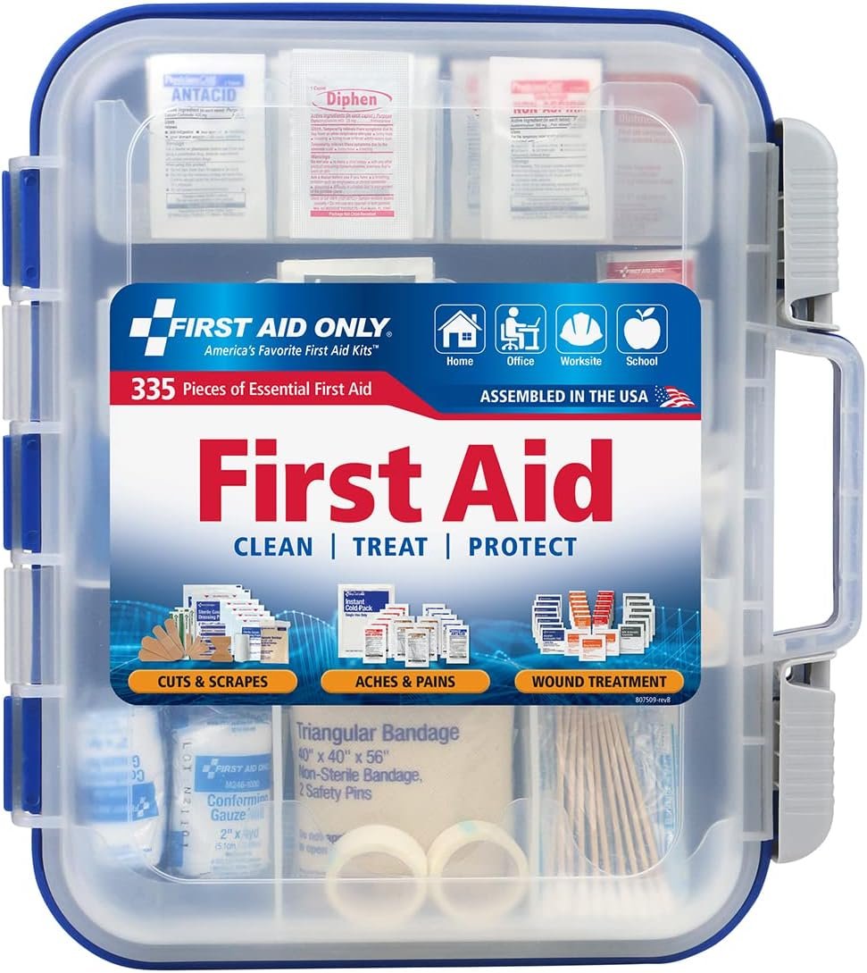 First Aid Only 91247 OSHA-Compliant First Aid Kit, All-Purpose 100-Person Emergency First Aid Kit for Business, Worksite, Home, and Car, 335 Pieces, Multicolored