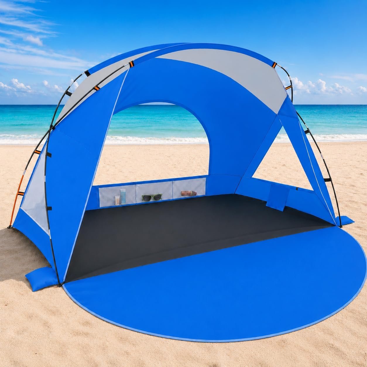 Beach Tent, Portable Sun Shelter for 2/3/4/6-8 Person with UPF 50+ UV Protection, Easy Setup Waterproof Beach Shade Canopy Cabana for Family Outdoor and Picnics, Fishing with Carrying Bag