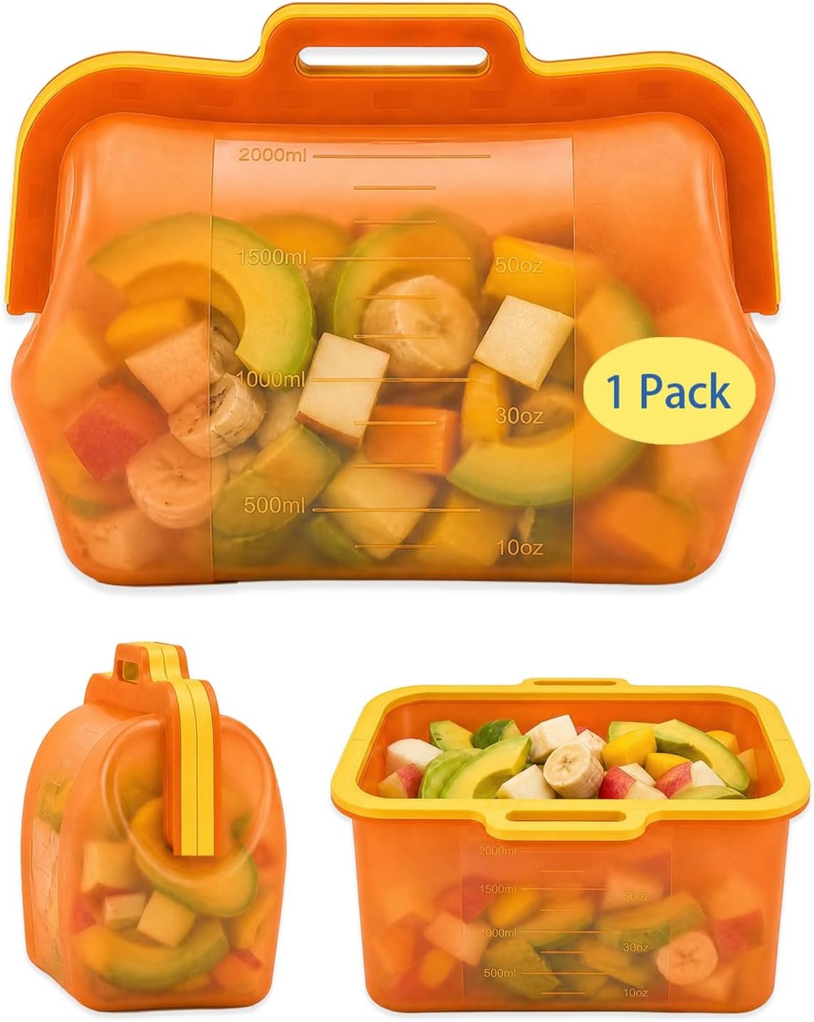 Magnetic Fast Seal Reusable Silicone Food Storage Bag, 68 oz, NUZEAK