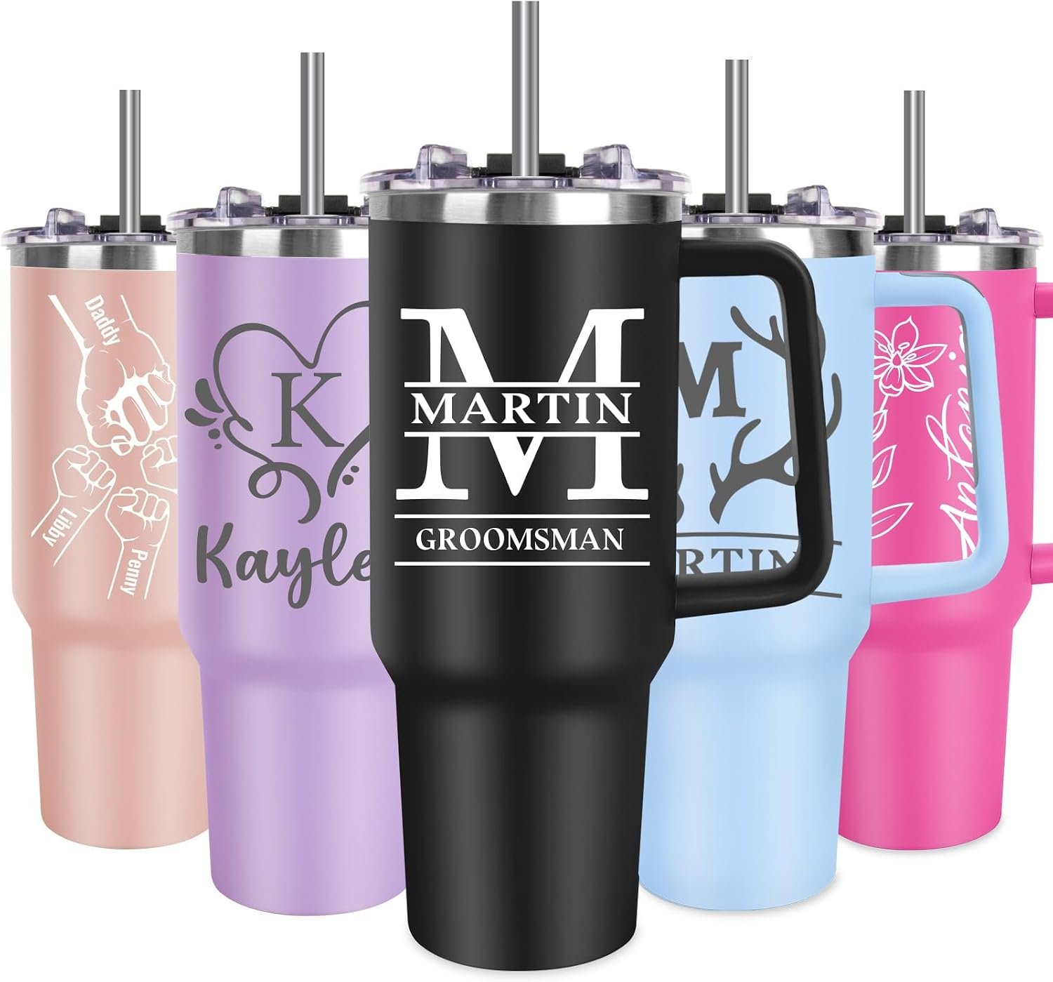 Personalized 40 Oz Tumbler with Handle, Custom Tumbler With Name – Lid and Straw, Stainless Steel Coffee Tumbler Travel Coffee Mug Cup, Personalized Gift for Women Men Birthday