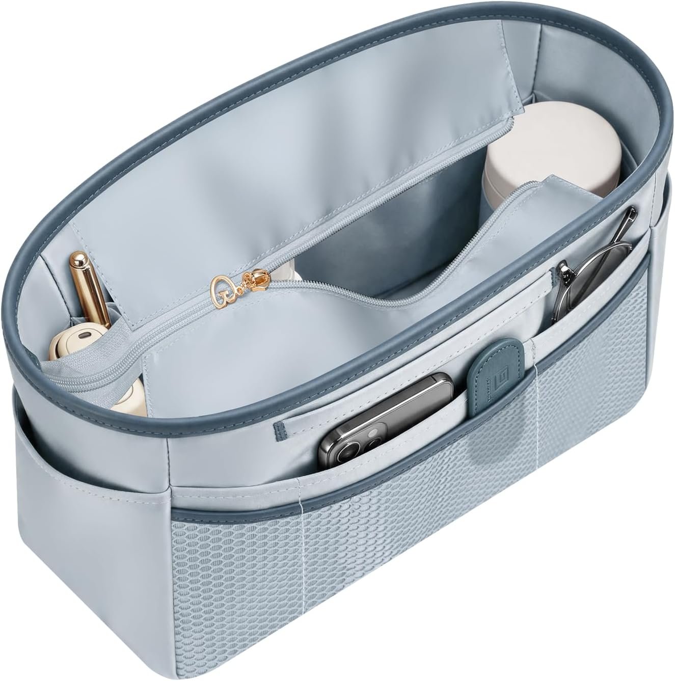 GIVLEFLY Purse Organizer Insert for Tote Bag, 14.5 Inch Satin Bag Organizer with Zipper Pocket, Multi Pocket Handbag Organizer