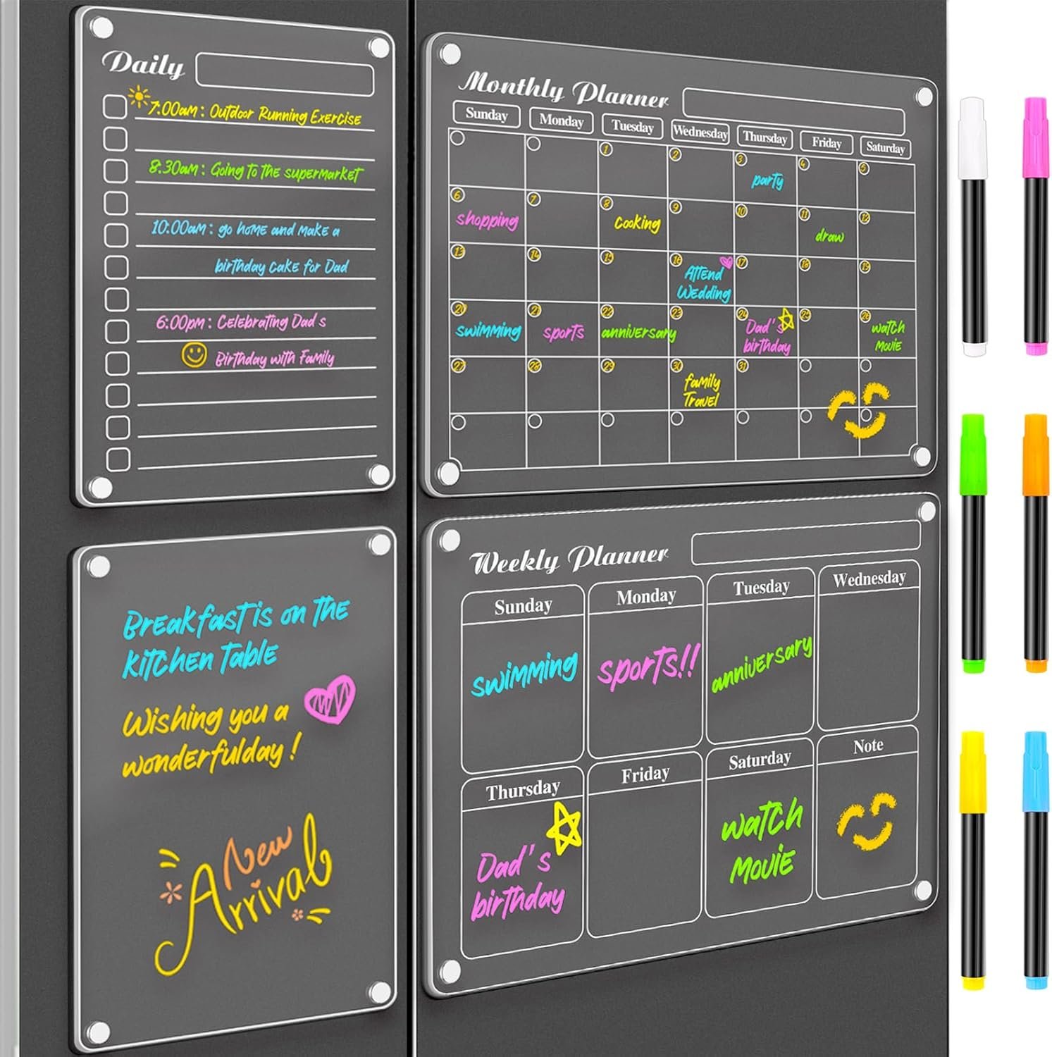 DIYMAG Magnetic Calendar for Refrigerator 4PCS Fridge Magnet Clear Acrylic