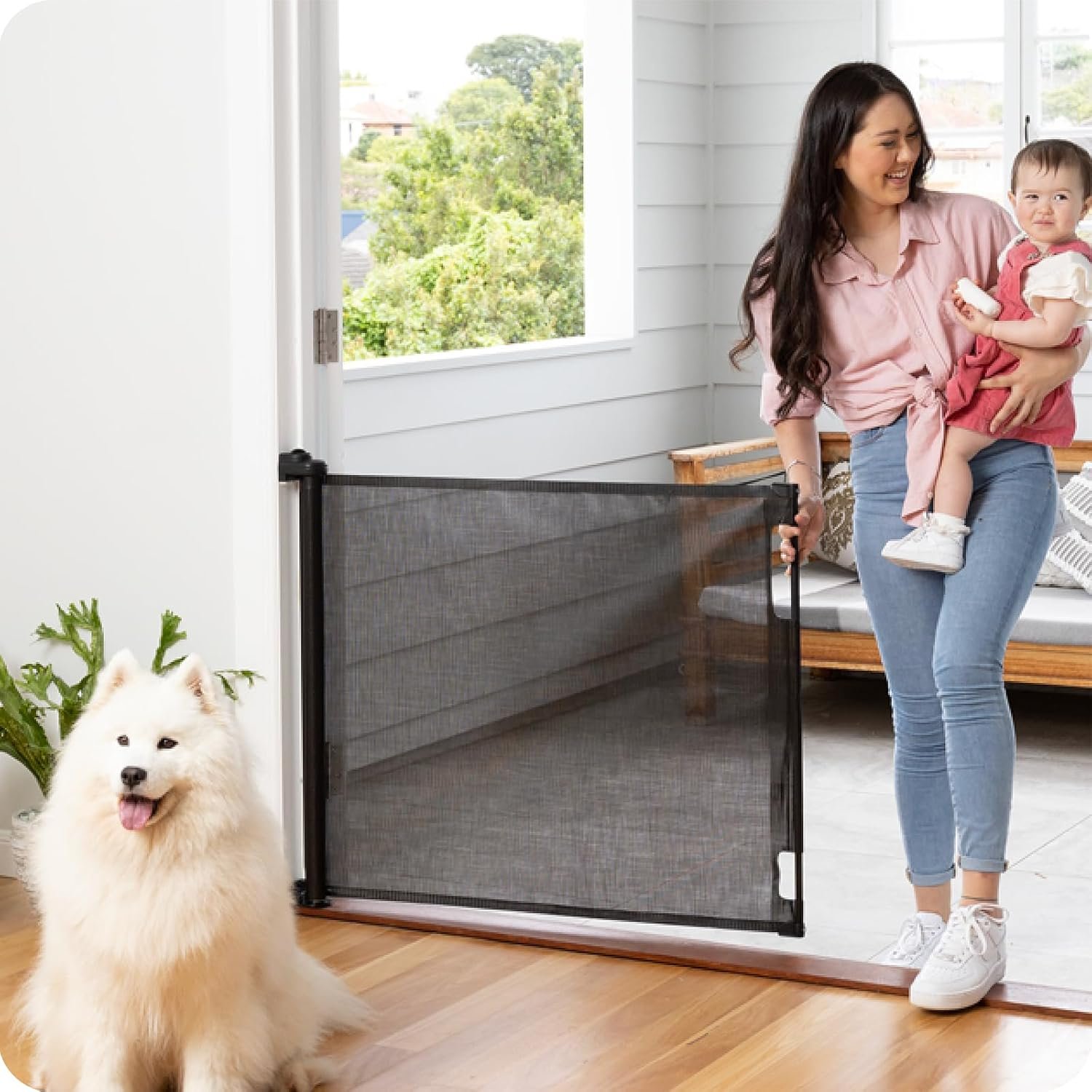 Perma Child Safety Retractable Baby Gate – Mesh Dog & Pet Gate for Stairs