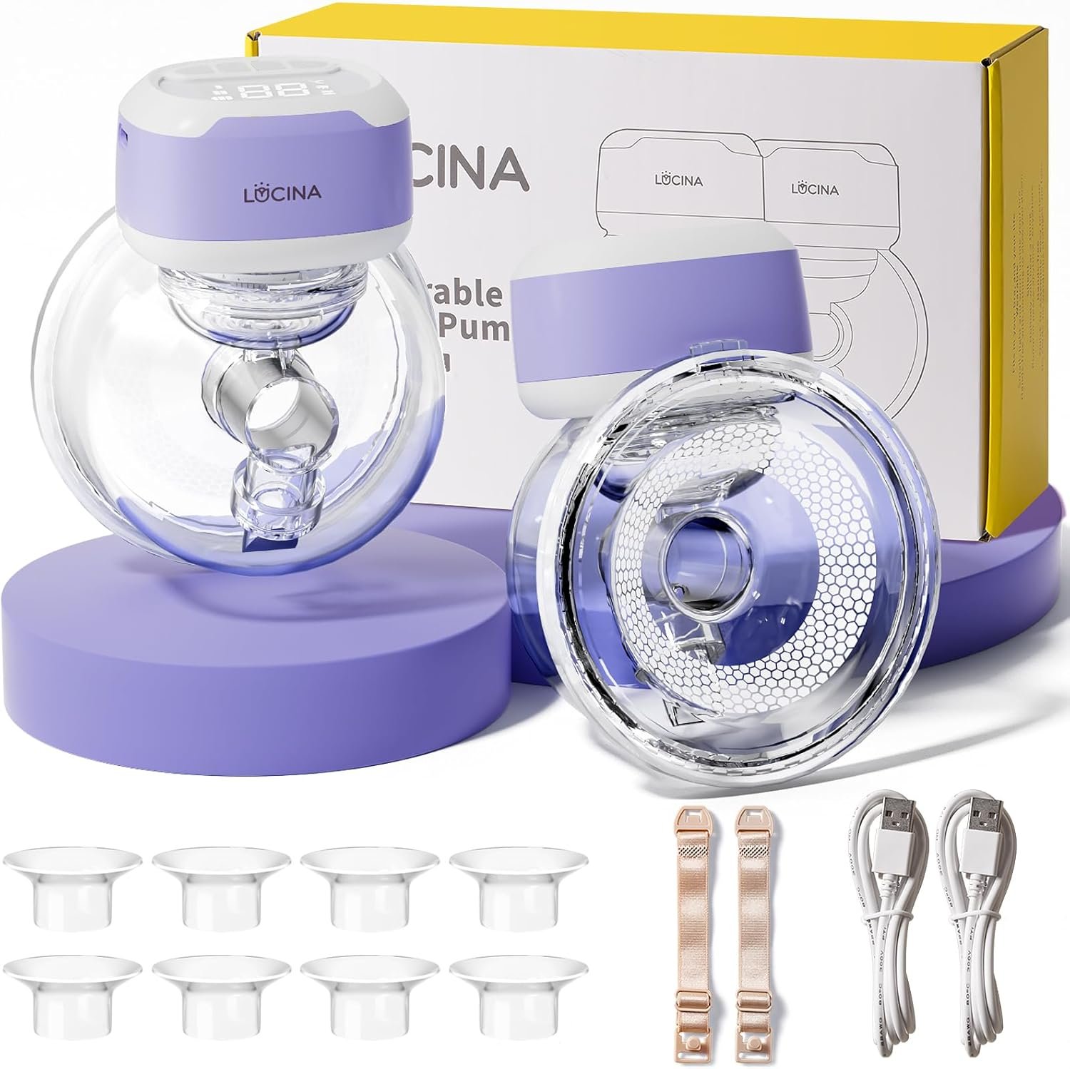 Lucina Wearable Breast Pump Hands Free -16/18/20/22/24mm Flanges for Mom