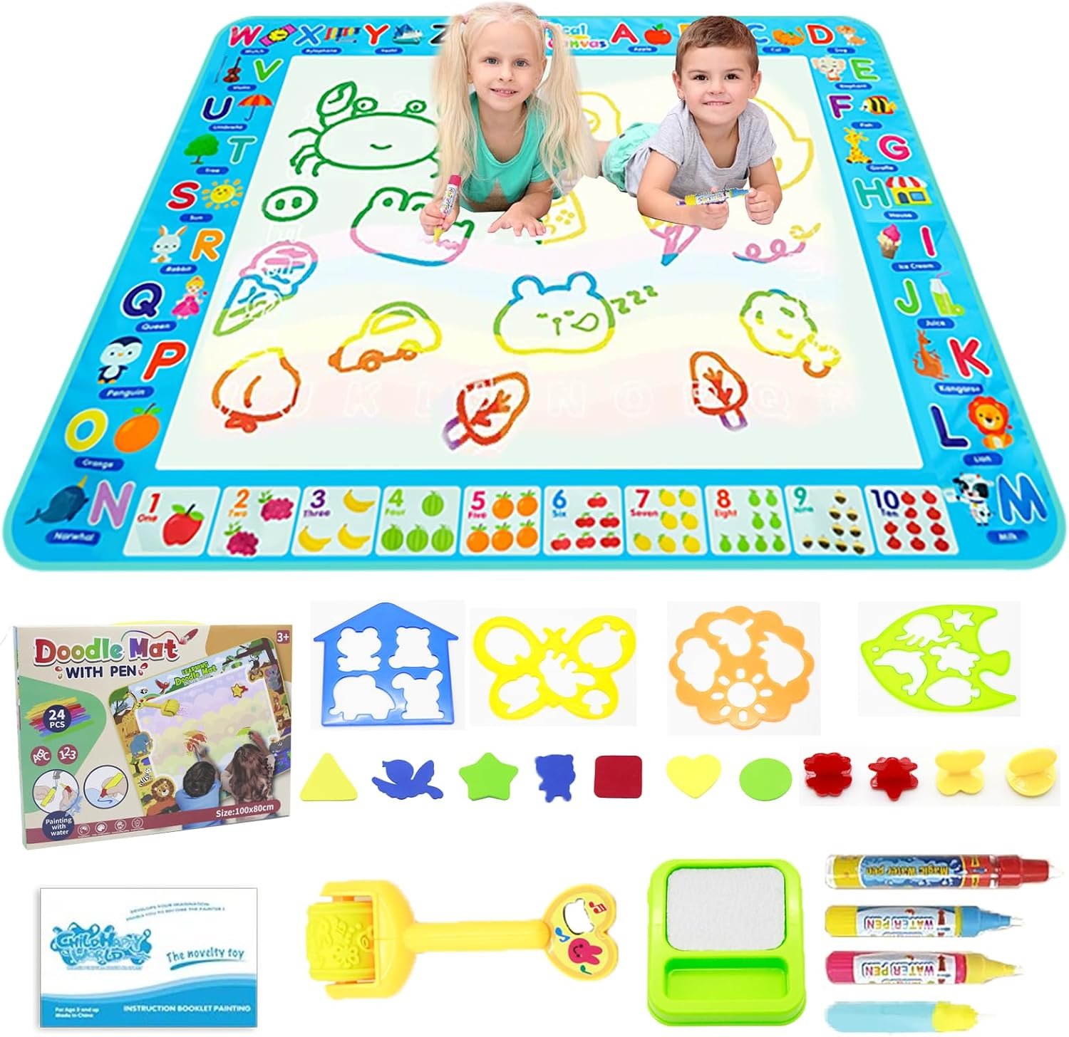Water Doodle Mat Kids Painting Writing Board Mess Free Doodle Drawing Mat