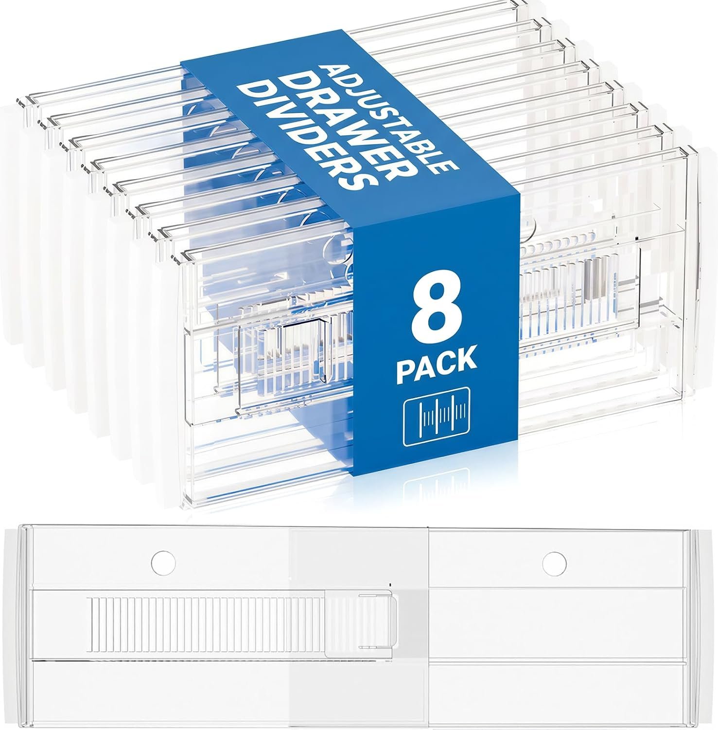 LETGO 8 Pack Drawer Dividers 6″ High – Tall Acrylic Drawer Divider for Clothes, 12.3-18″ Adjustable Dresser Deep Drawer Dividers,Expandable Dresser Separators for Kitchen Office Baby Clothing (8)