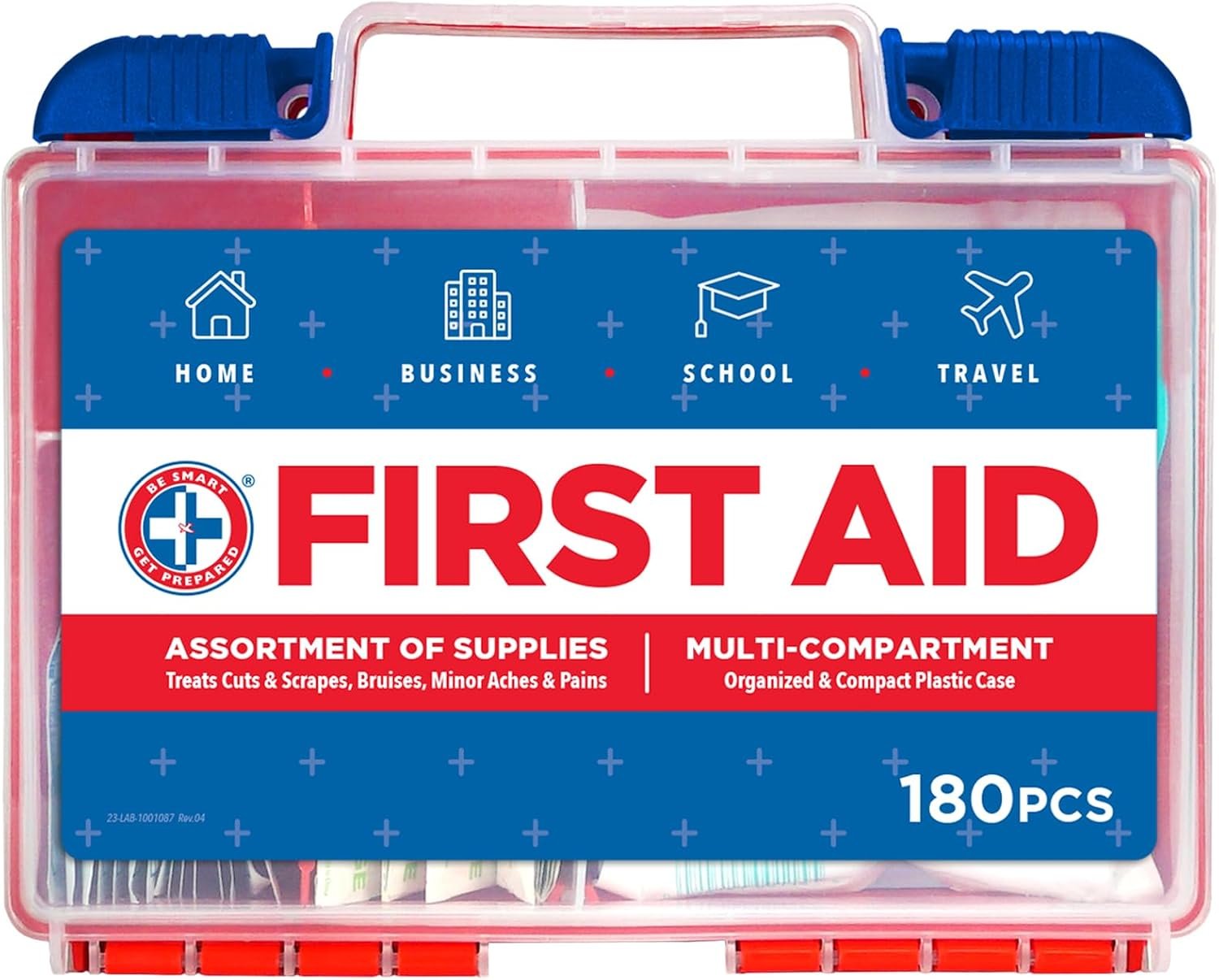 Be Smart Get Prepared 180 Pc First Aid Kit Home, Car, Office, Outdoor, FSA