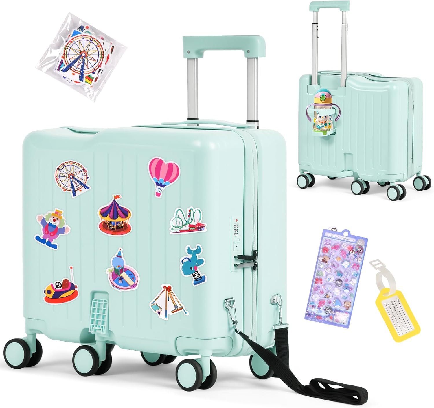 20″ Kids Ride-On Luggage, Hardshell Carry-On Suitcase with 6 Spinner Wheels