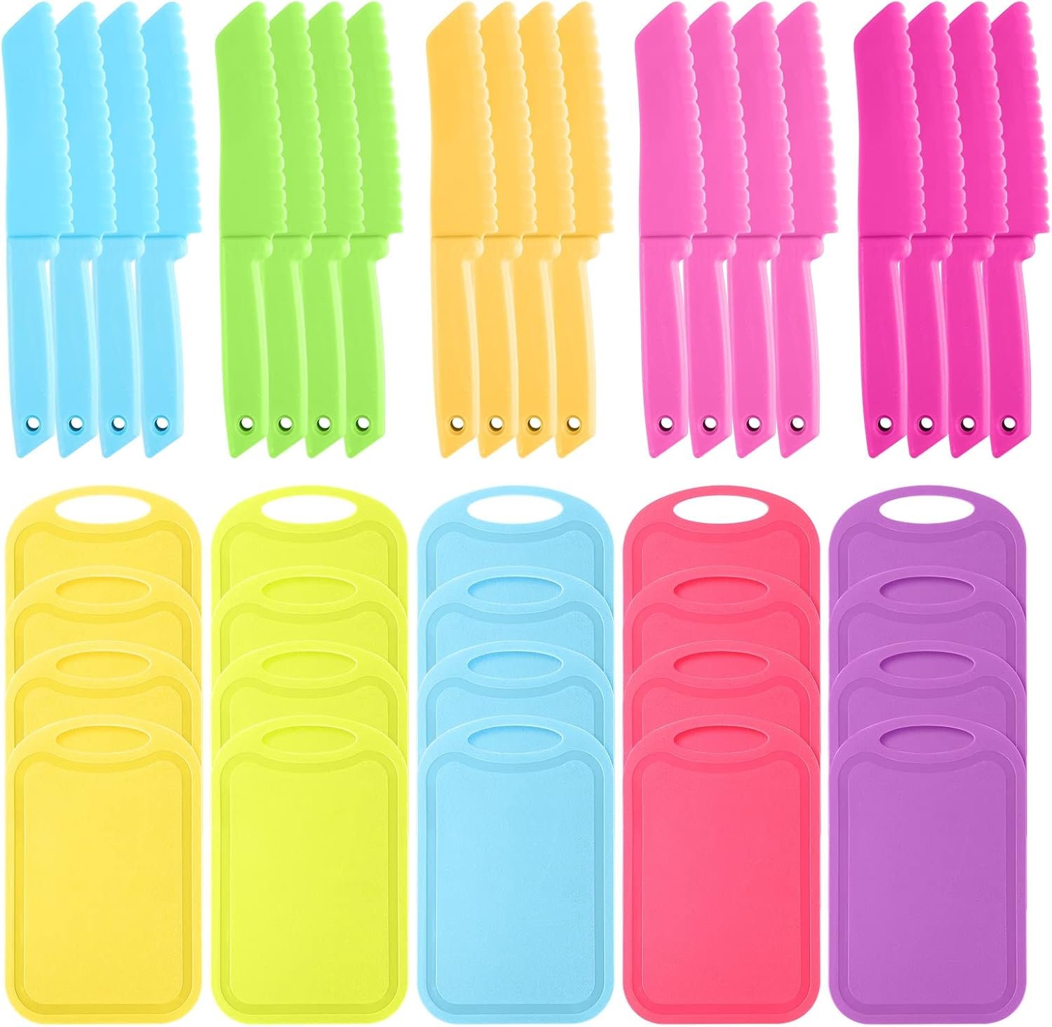 40 Pcs Kids Cutting Board and Knife Set Safe Serrated for Fruit Vegetable