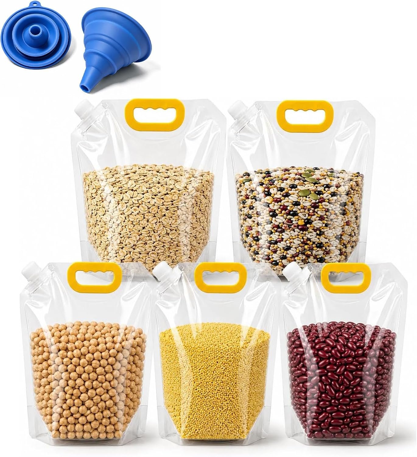 5 PCS Reusable Airtight Grain Storage Bags With Pour Spout Handle And Funnel, Stand-Up Leak Proof Prevent Liquid Spillage (1.5L (9.8 * 2 * 9 in))