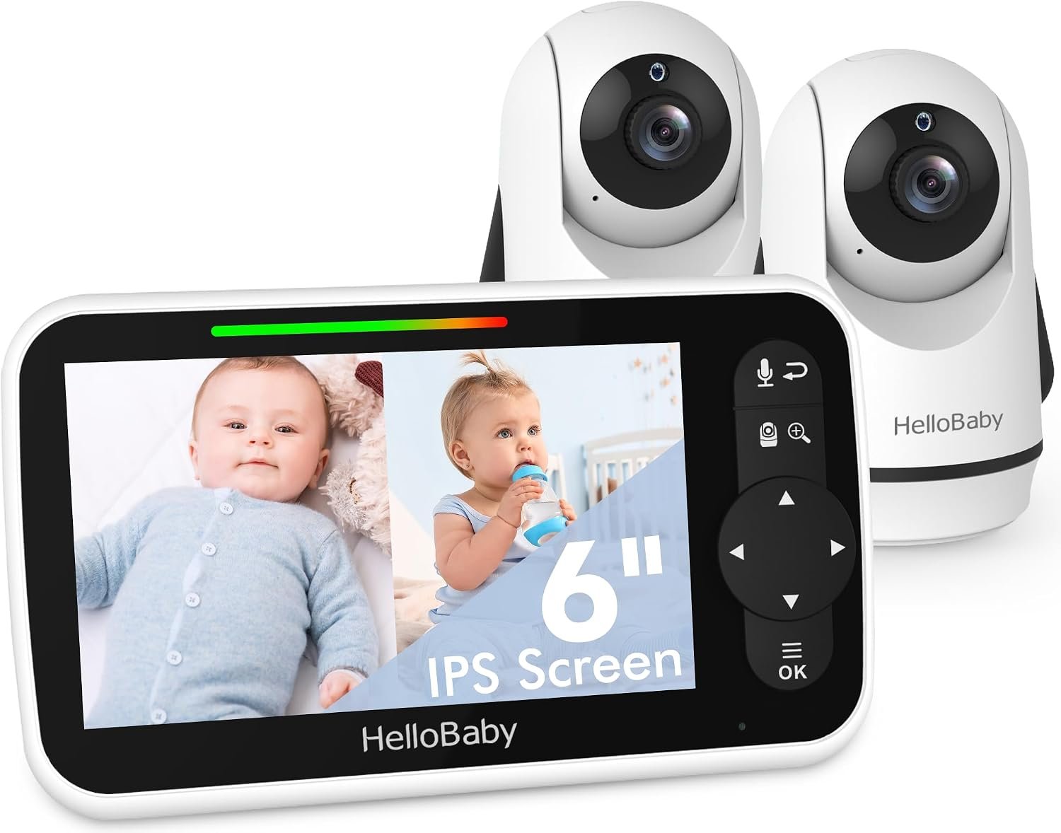 HelloBaby 6″ Split Screen Video Baby Monitor with 2 Cameras, No WiFi