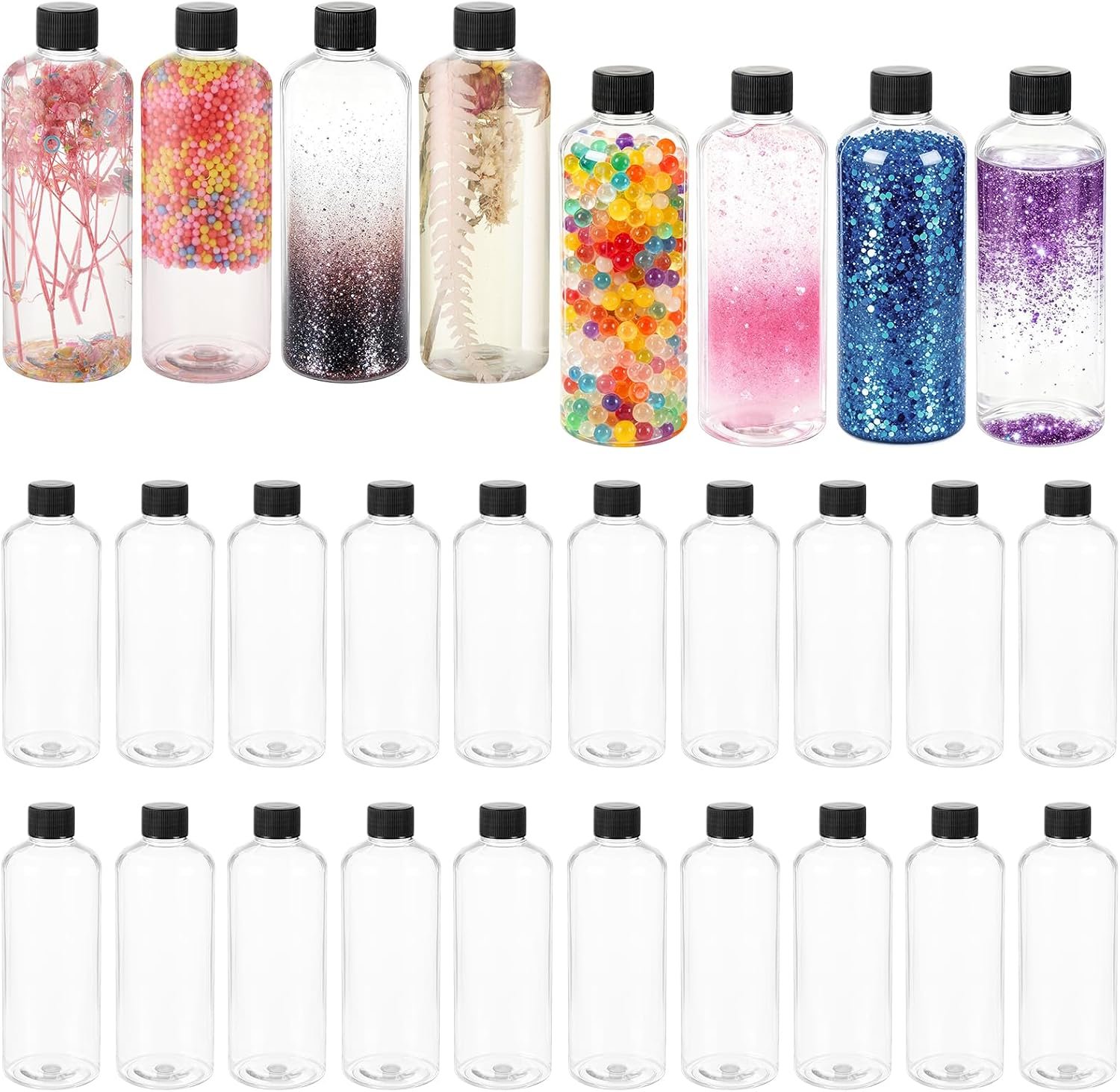 28 PCS Empty Plastic Sensory Bottles with Lids 10oz/300ml Clear Leakproof Drink Containers Reusable Water Bottles Decorative for Crafts, DIY Sensory Play, Juice, Party & Calm Down Corner Supplies