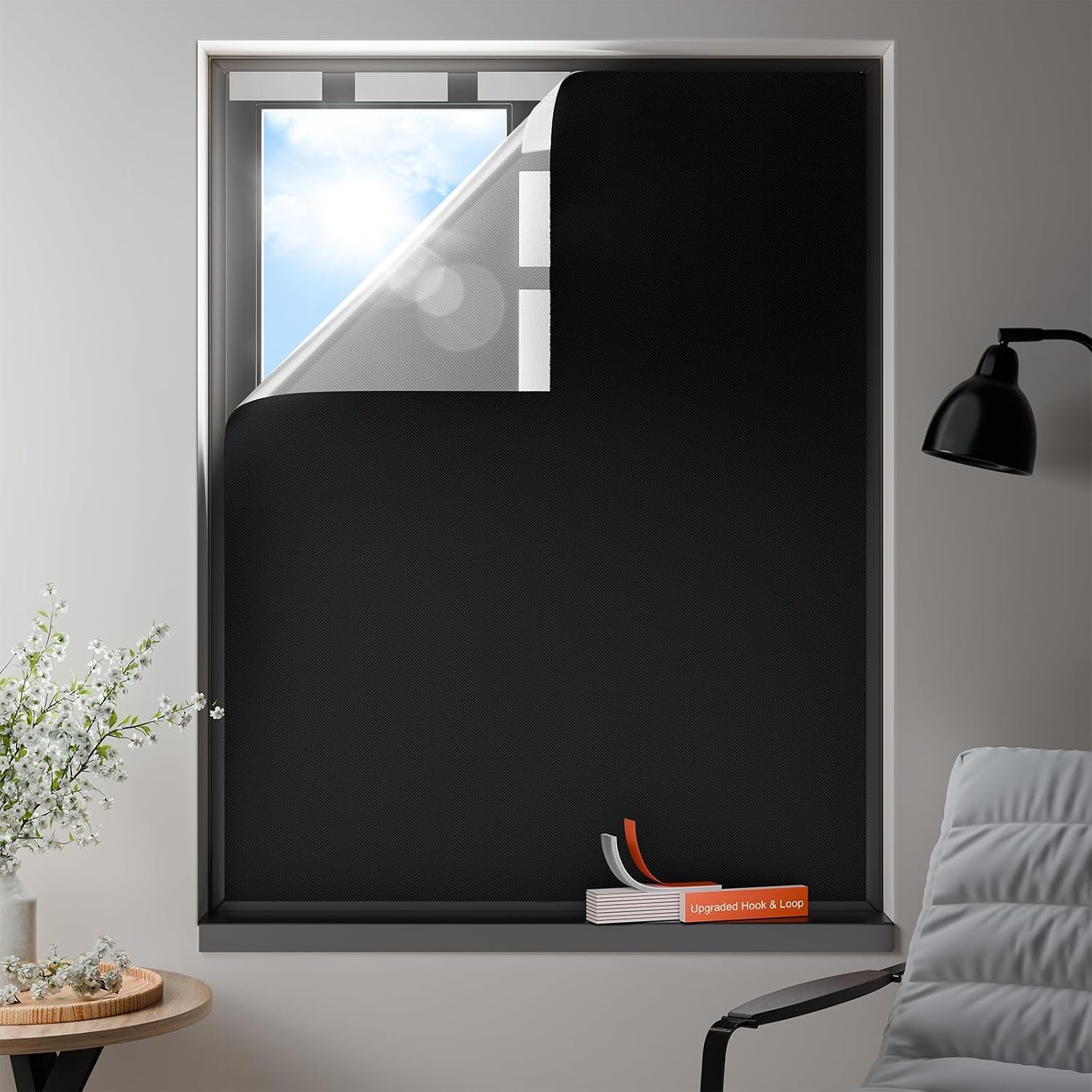 100% Blackout Curtains, Portable No Drill Window Shades, DIY Blackout Window Cover with Hook and Loop, for Bedroom, Baby Nursery, Travel, DormRoom, Apartment (42″ x 60″)