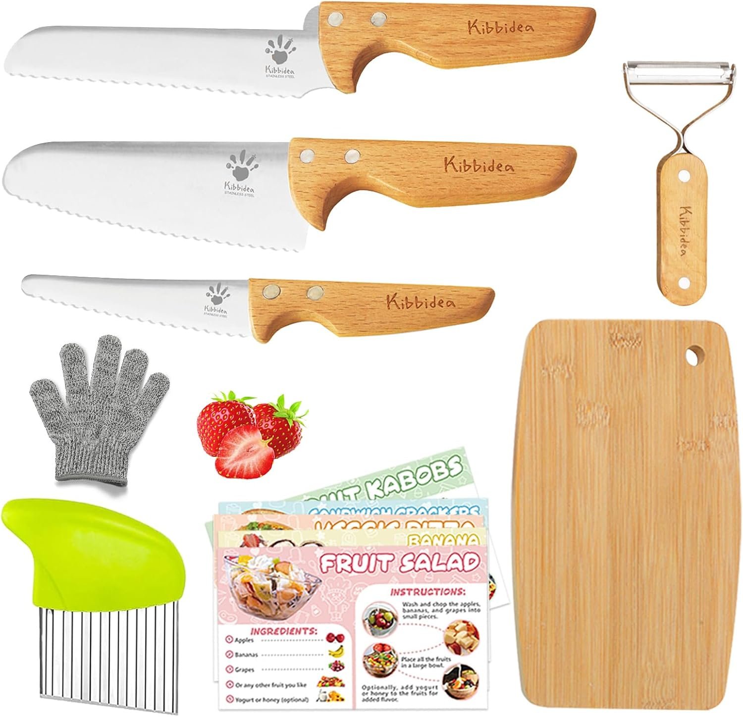 Kibbidea Kids Safe Knife Set for Real Cooking, 11Pcs Kitchen Cutting Set