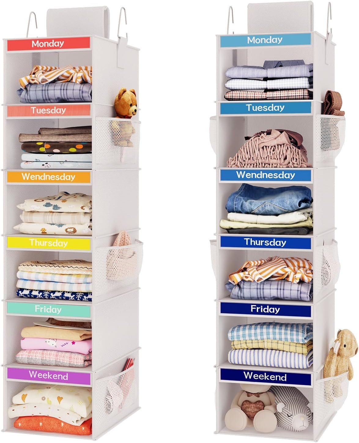 Fixwal Weekly Kids Clothes Organizer 2 Pack 6-Shelf Hanging Storage