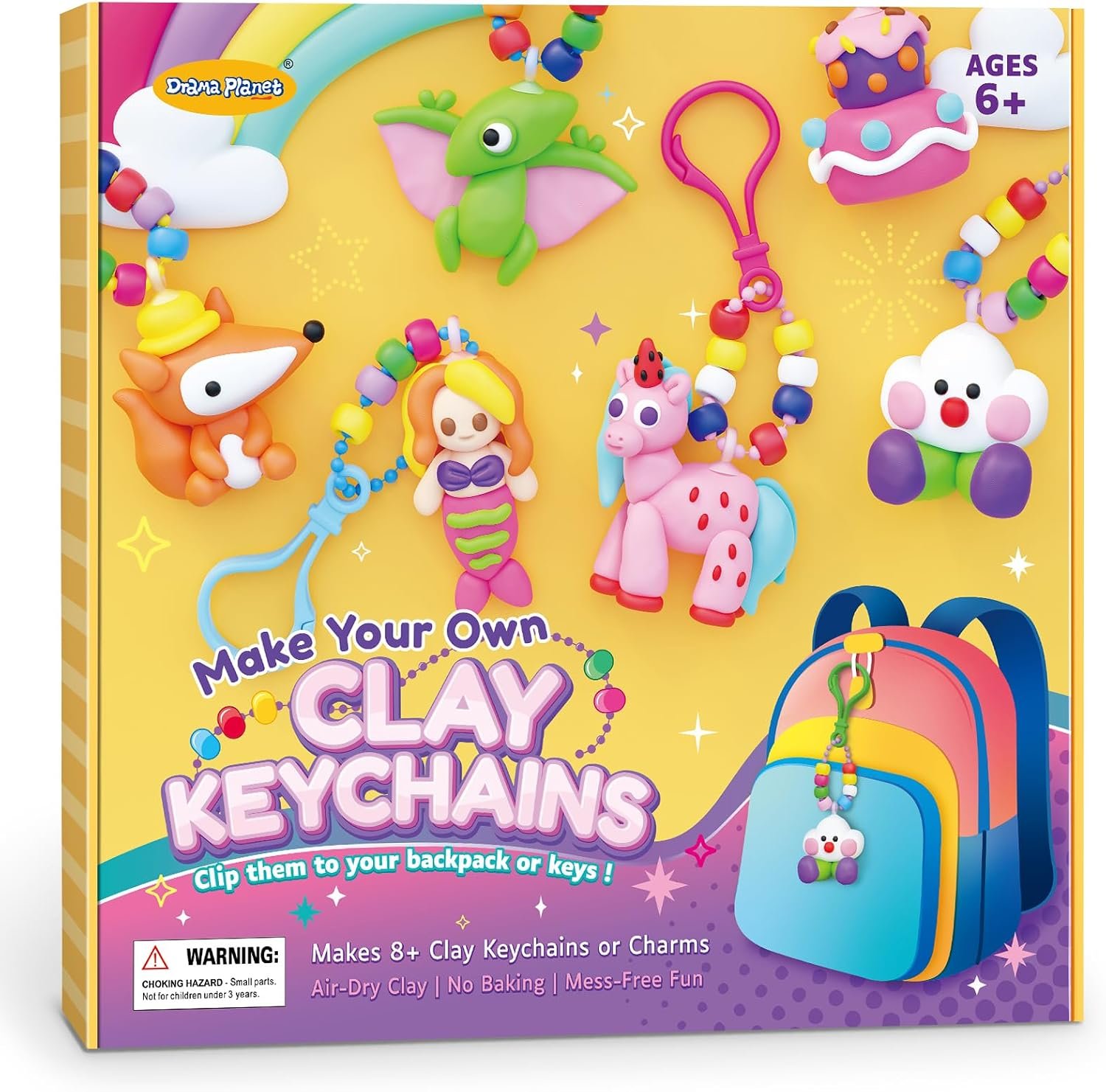 Drama Planet Clay Keychain Craft Kit for Kids, Make 8+ Keychains