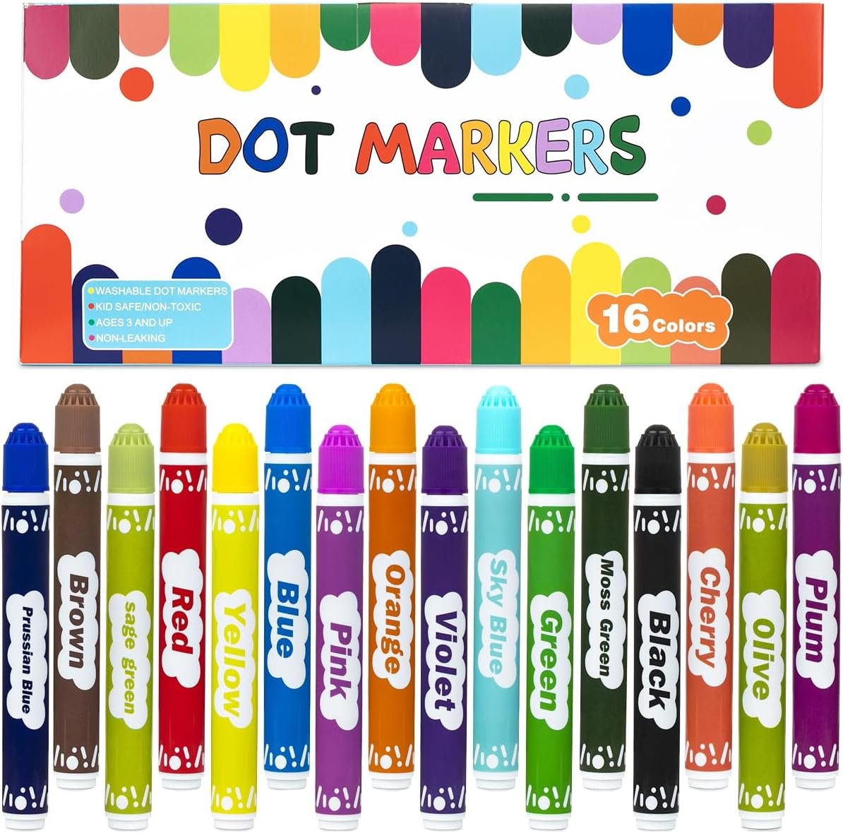 DOSEWART 16 Color Bingo Daubers Washable Bingo Markers Dot Paint Marker Set