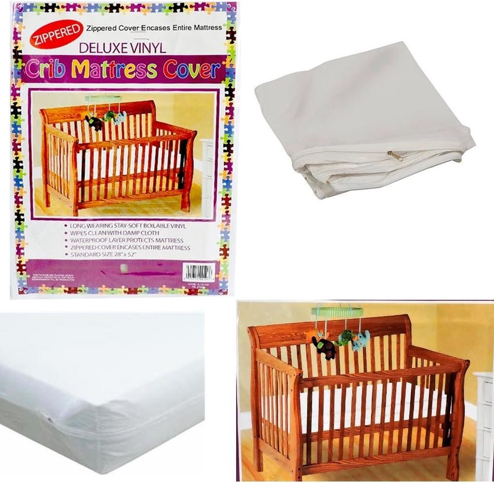 Deluxe Vinyl Zippered Crib Mattress Cover Full Encasement 28″ x 52″ Standard Size Waterproof White