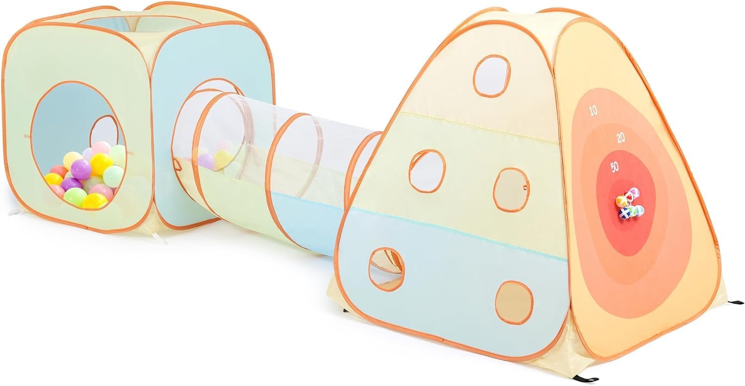 UTEX 3-in-1 Pop Up Play Tent with Tunnel Built-in Target Toss & Ball Hole