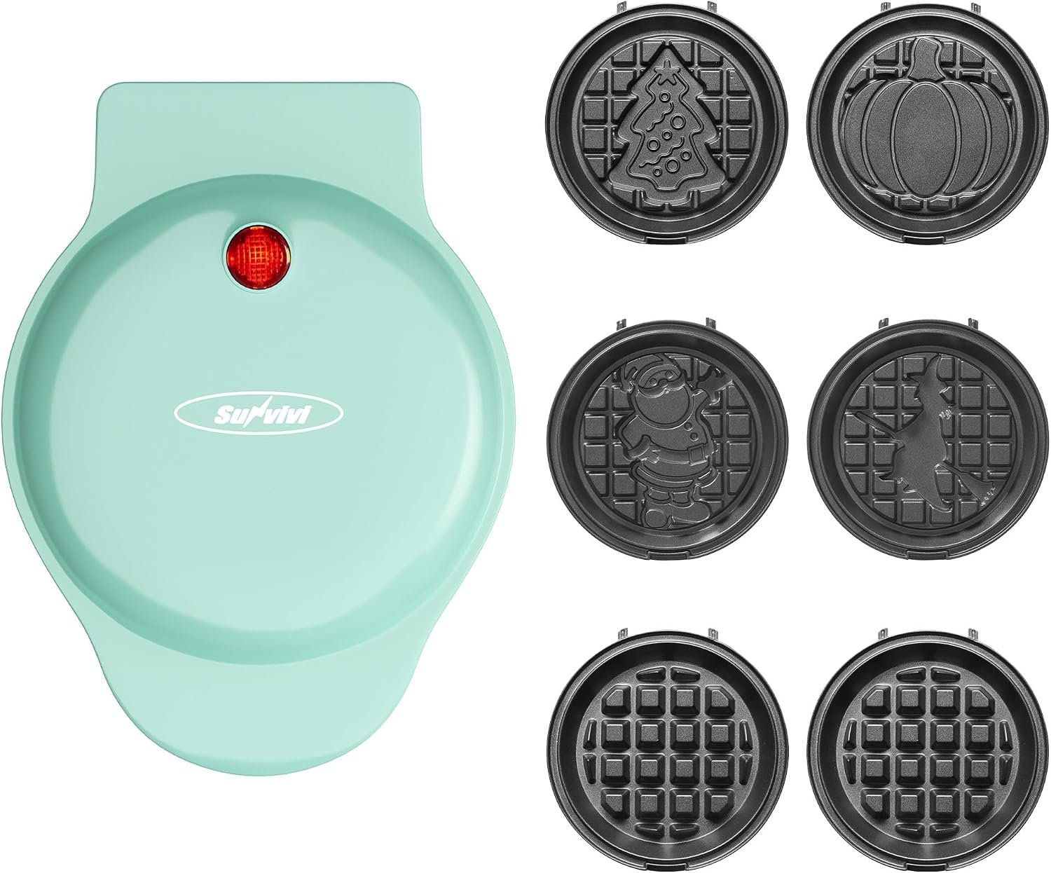 Sunvivi 4″ Kids Mini Waffle Maker – Waffle Iron with 6PCS Removable Plates
