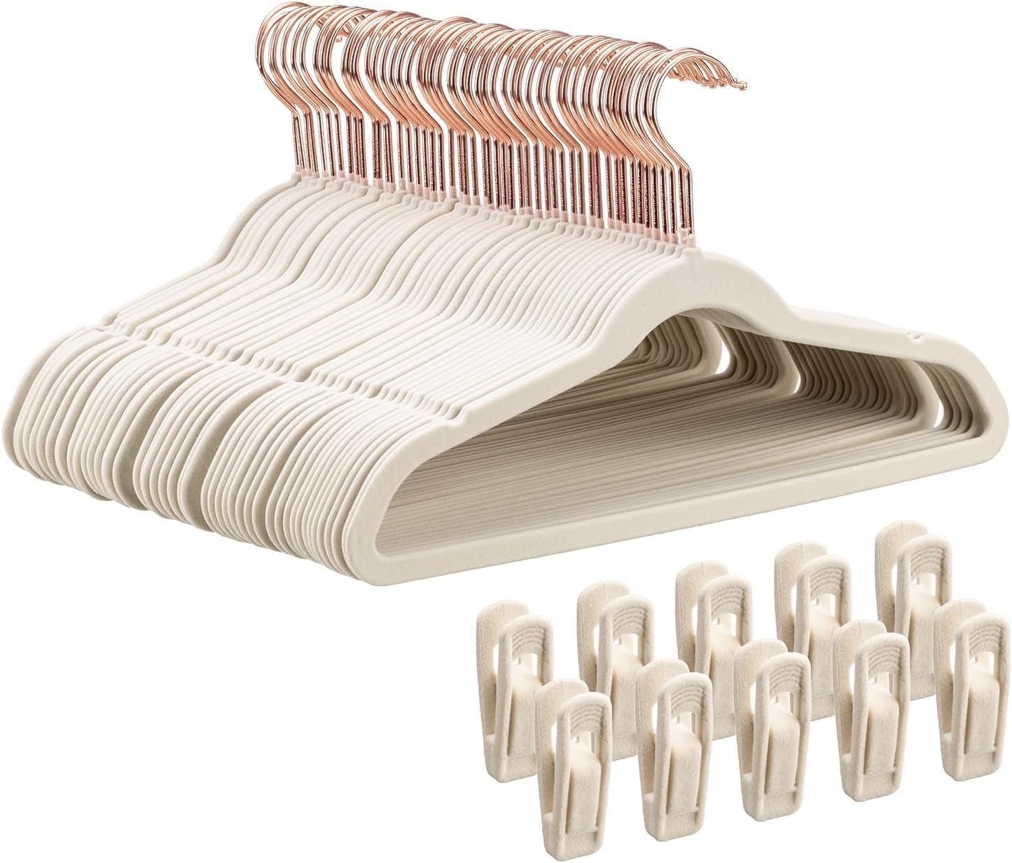 Tonswachic Toddler Felt Hangers, Velvet Kids Hangers, 14″, 30 Pack, Beige
