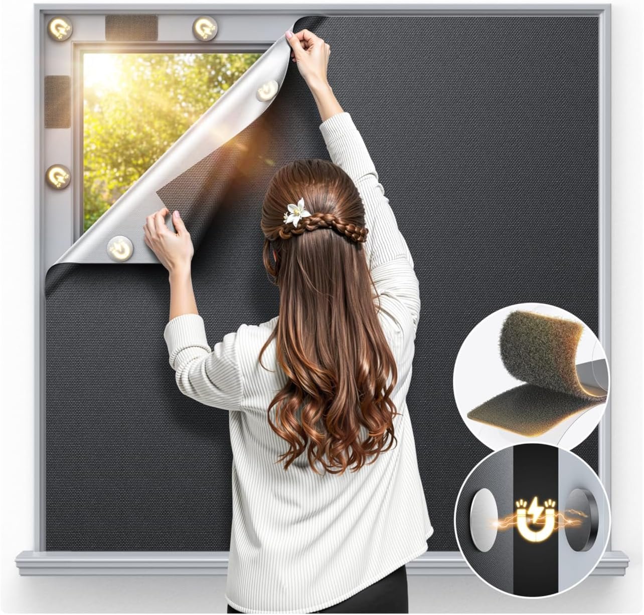 Magnetic Blackout Window Cover Portable 100% Blackout Curtains for Bedroom
