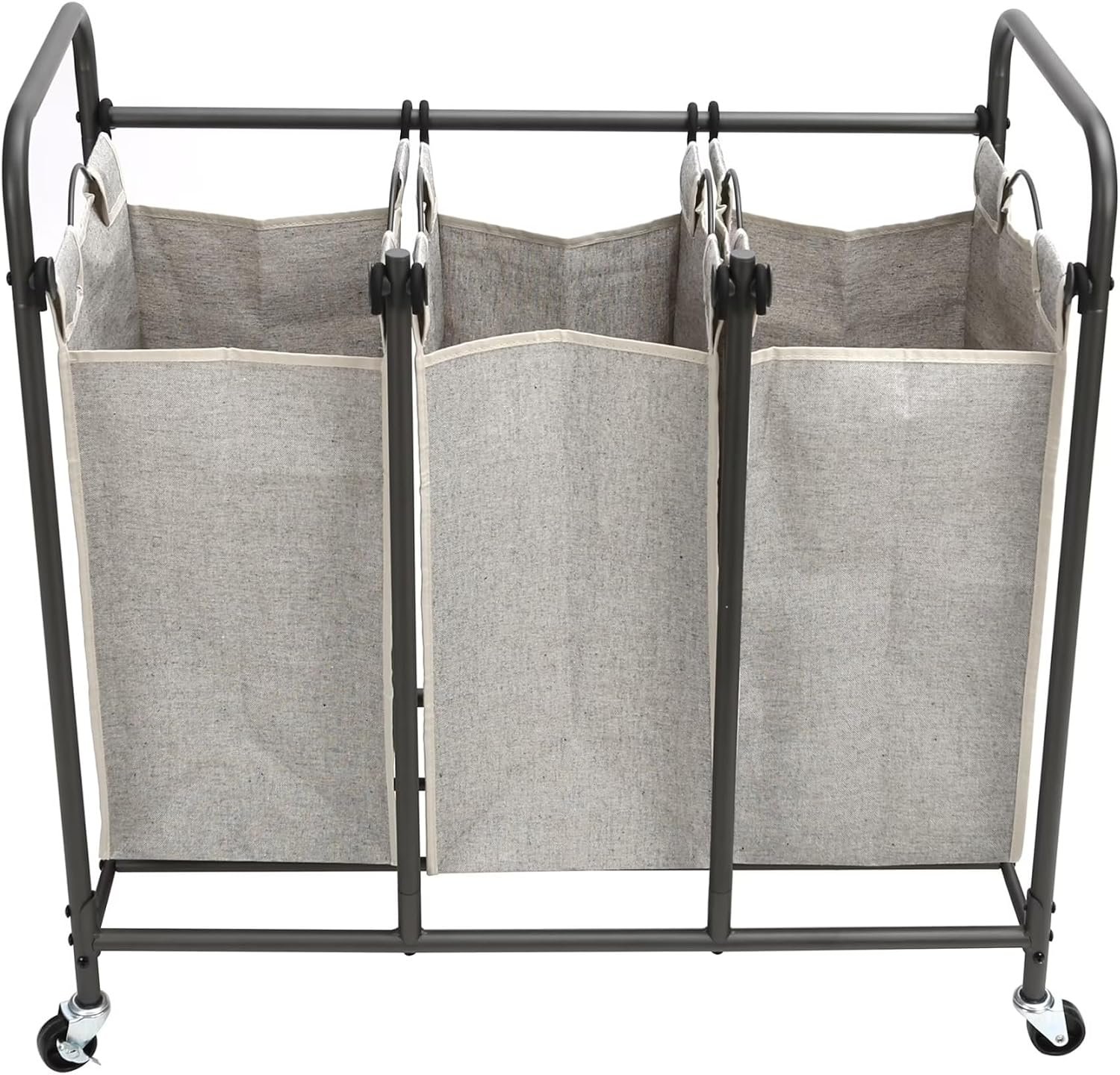 Rolling laundry sorter 3 Bag Rolling Laundry Sorter Cart, Grey Metal Frame with Removable Fabric Bins & Locking Casters