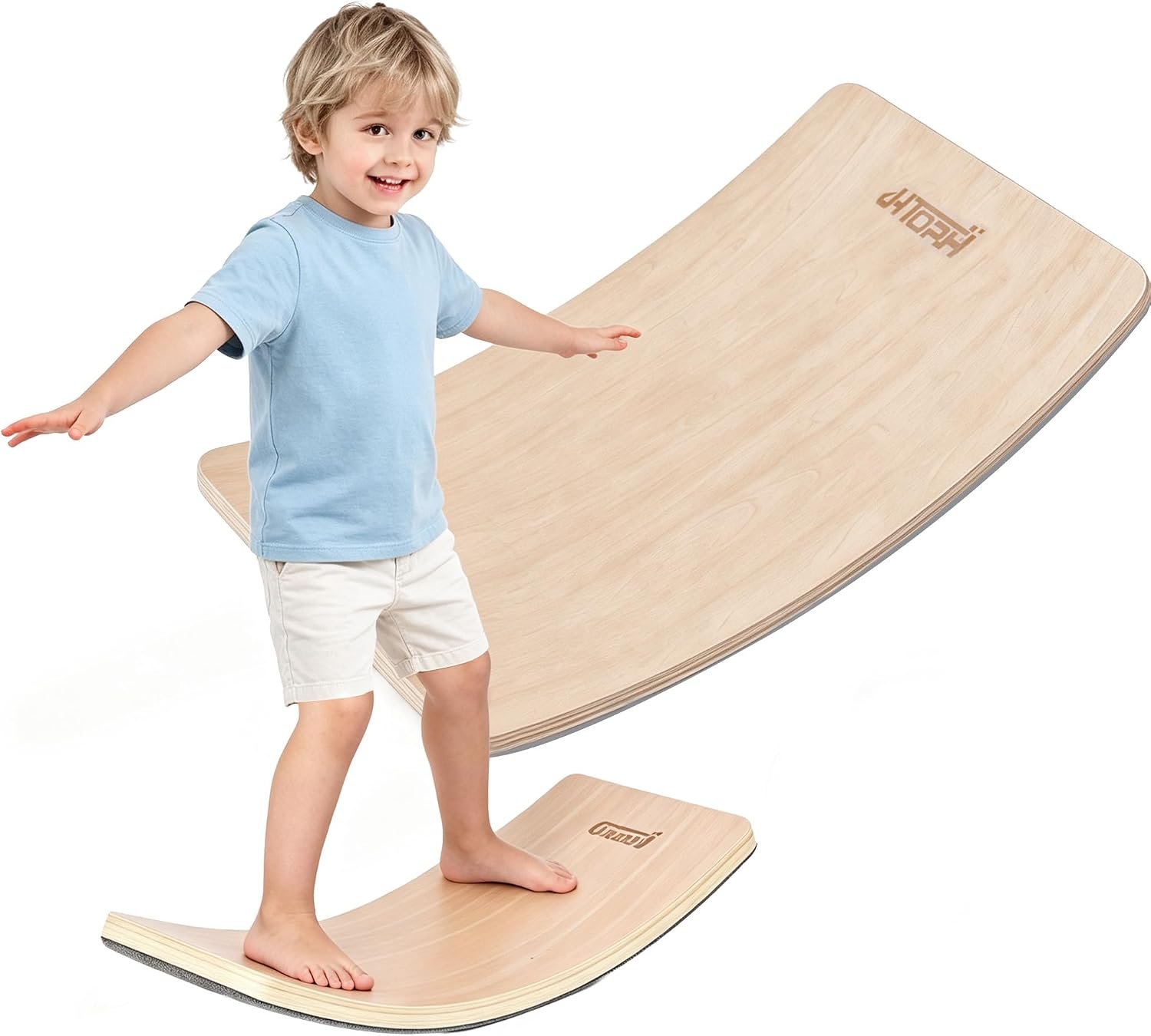 Kids Balance Board – 100% Natural Wood Wobble Board with Non-Slip Safety Pads Child-Safe Design for Indoor/Outdoor Play Toddler Balance Board for Ages 3-12, Eco-Friendly & Durable