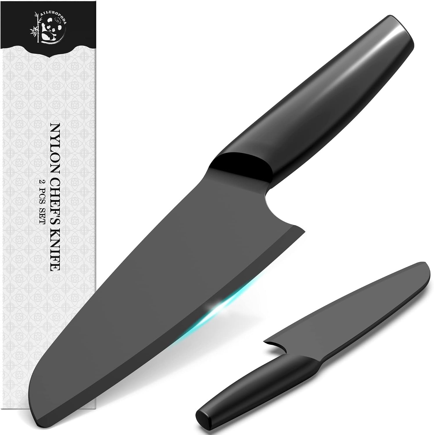 AILUROPODA 2 PCS Nylon Knife for Nonstick Pans Nylon Knife Set for Cutting Fruits, Veggies and Bread Black